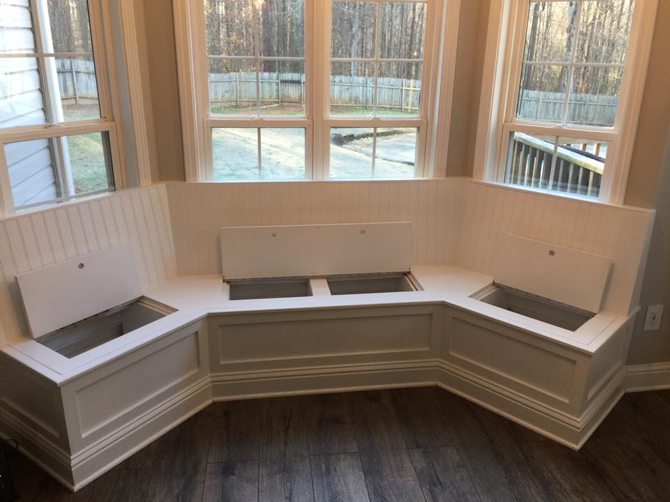 Custom Wood Bench with Compartments and Trim