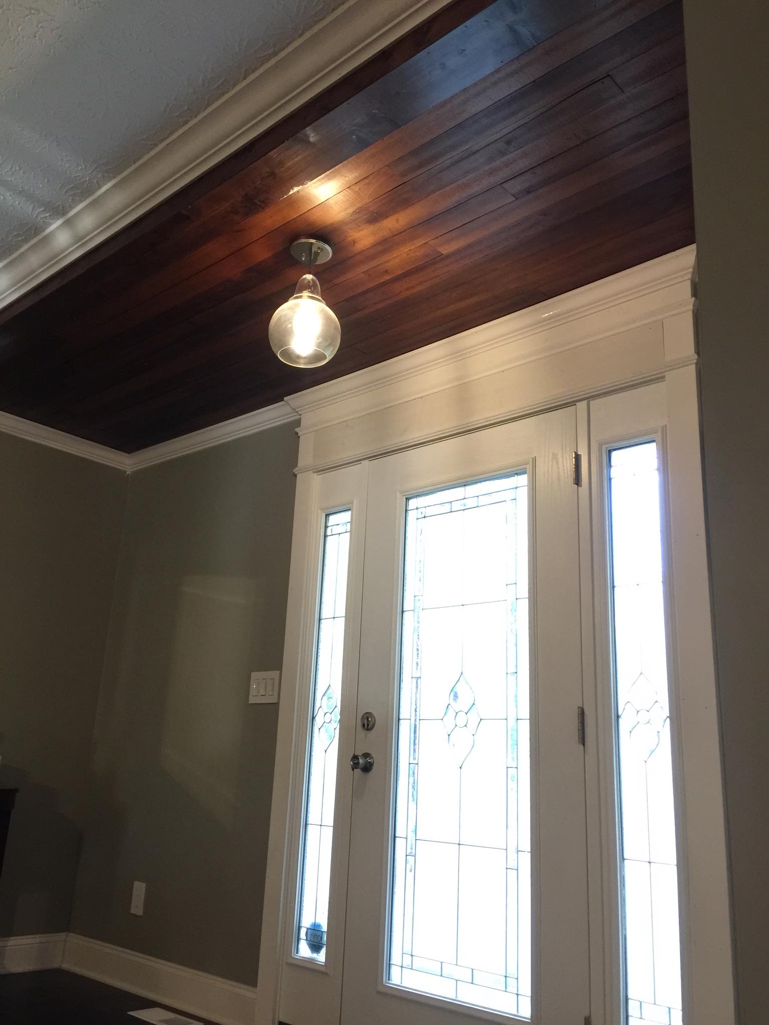 1900s Reclaimed Wood Planks installed on Ceiling and Stained