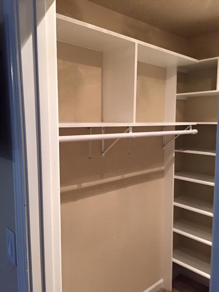 Image of Custom Closet with Built in Shelves Slots and hanger