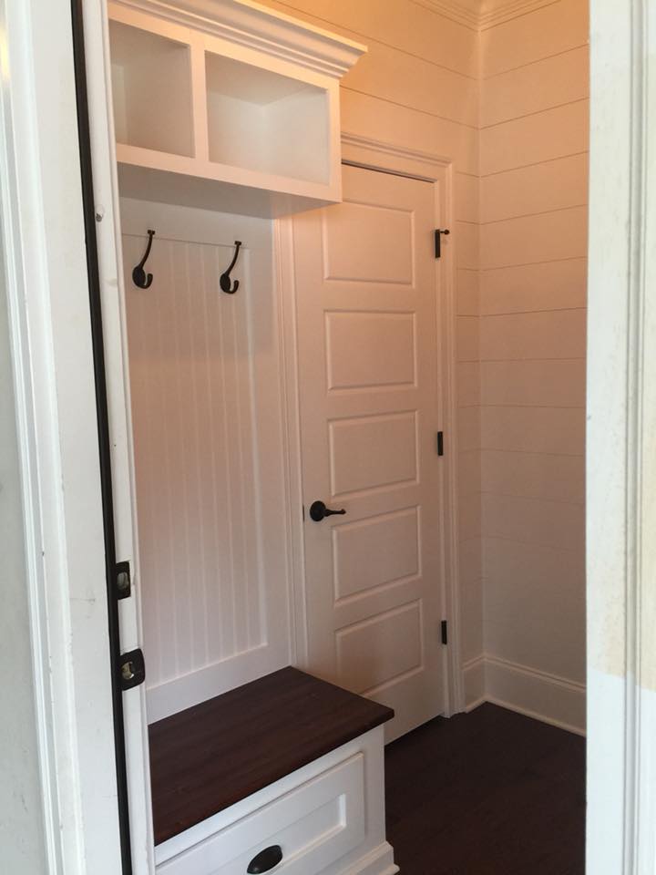 Custom Mudroom Completed with Shelves and Hangers