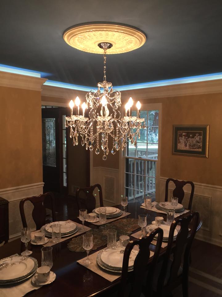 Custom Dining Room Wainscoting Paneling with Custom Ambient Light 3