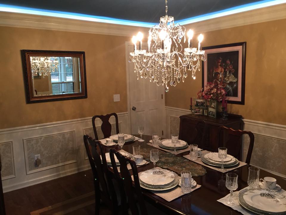 Custom Dining Room Wainscoting Paneling with Custom Ambient Light