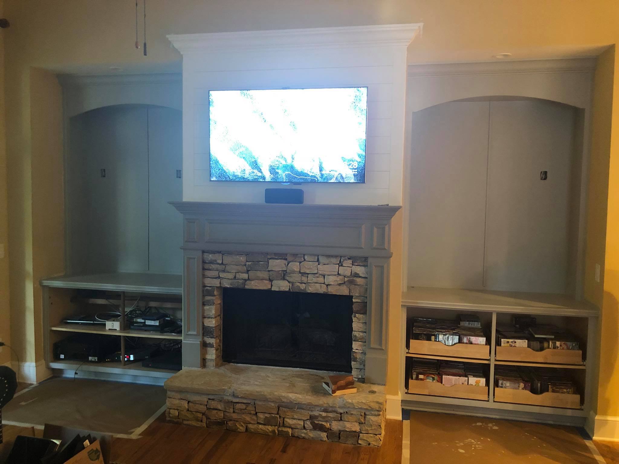 Complete Built in Fireplace Cabinets Painting and Refinishing with Custom Painted Trim 2