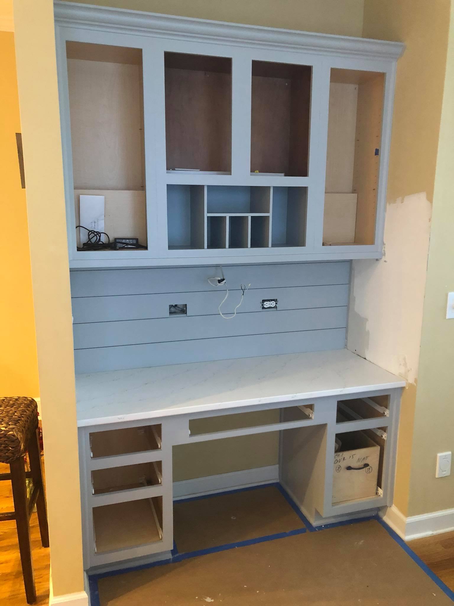 Office Desk and Wall Mounted Cabinets with Slots Painted