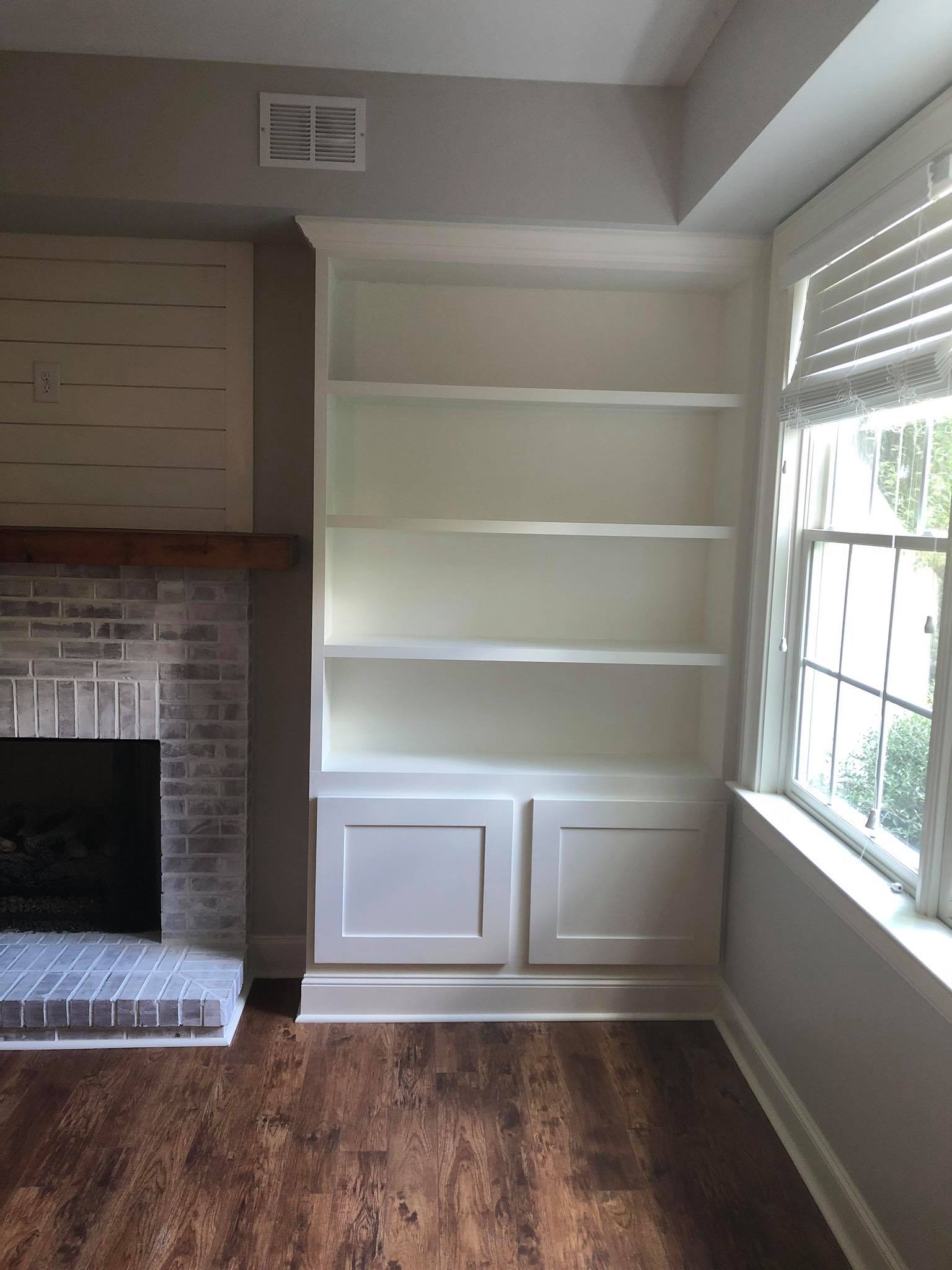Custom Wall Built in Cabinet with Double Door base Painted White