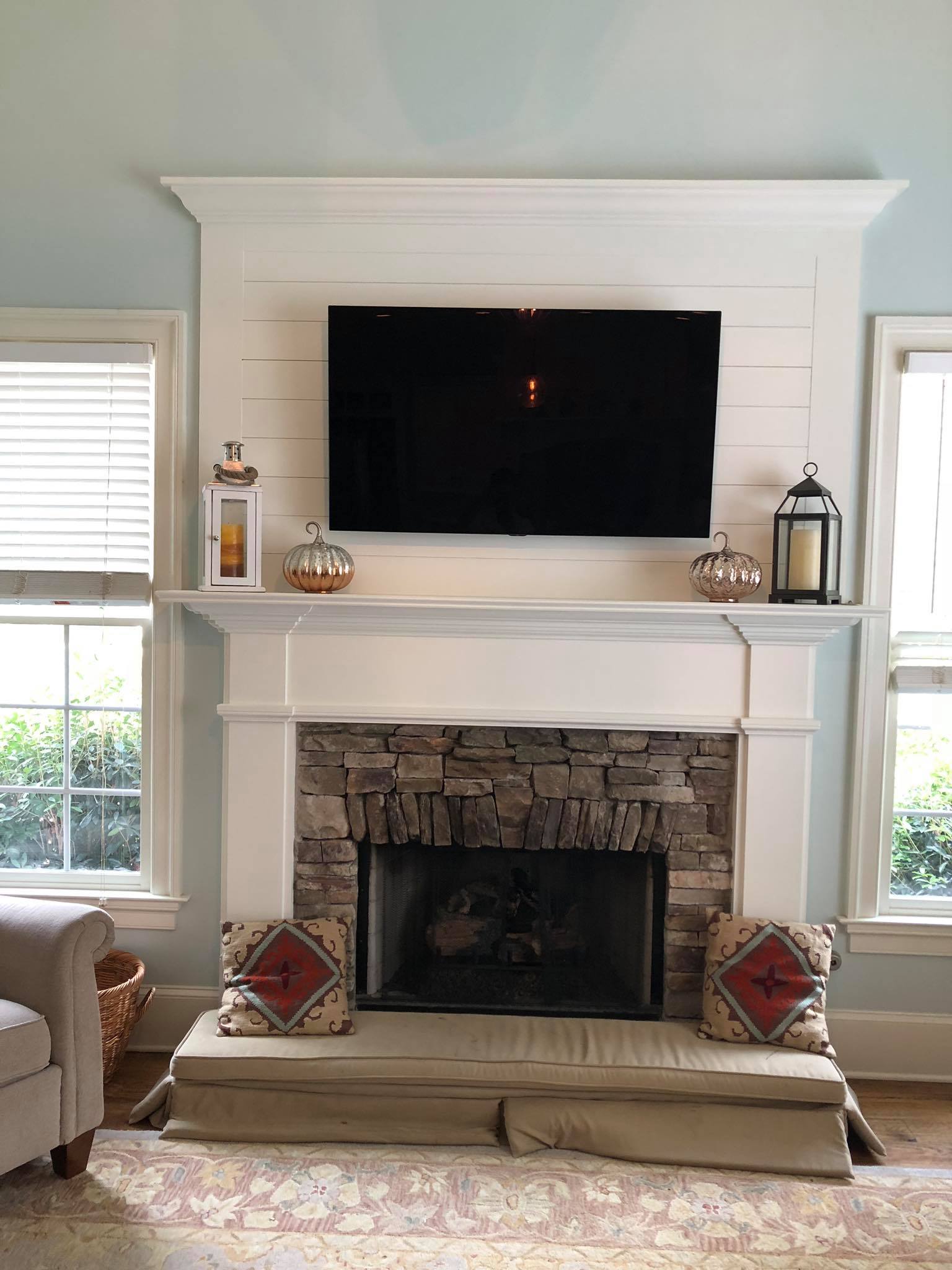 Fireplace Mantel and Trim Painted White