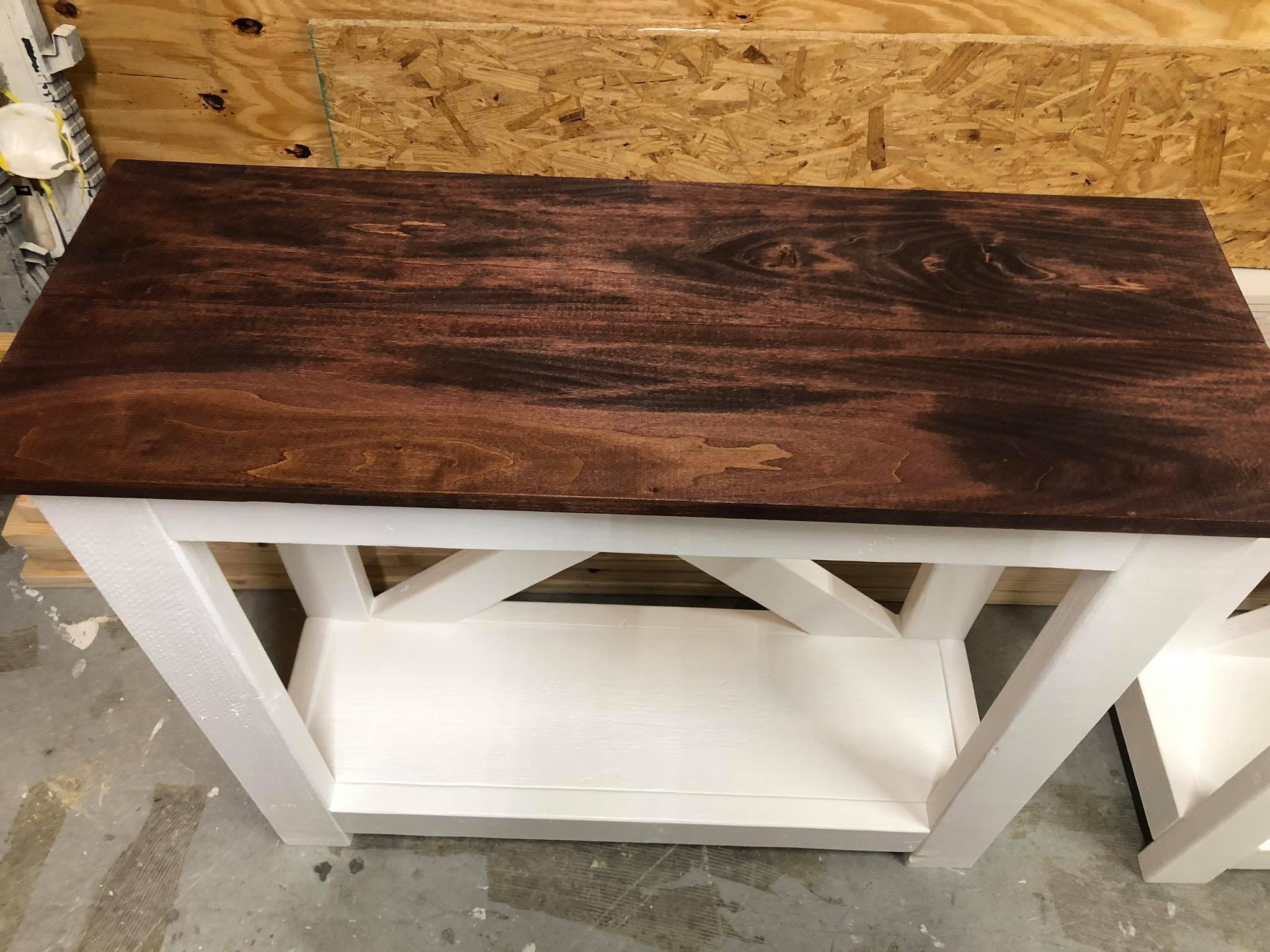 Custom Fabricated Entryway tables with Shelf Painted White