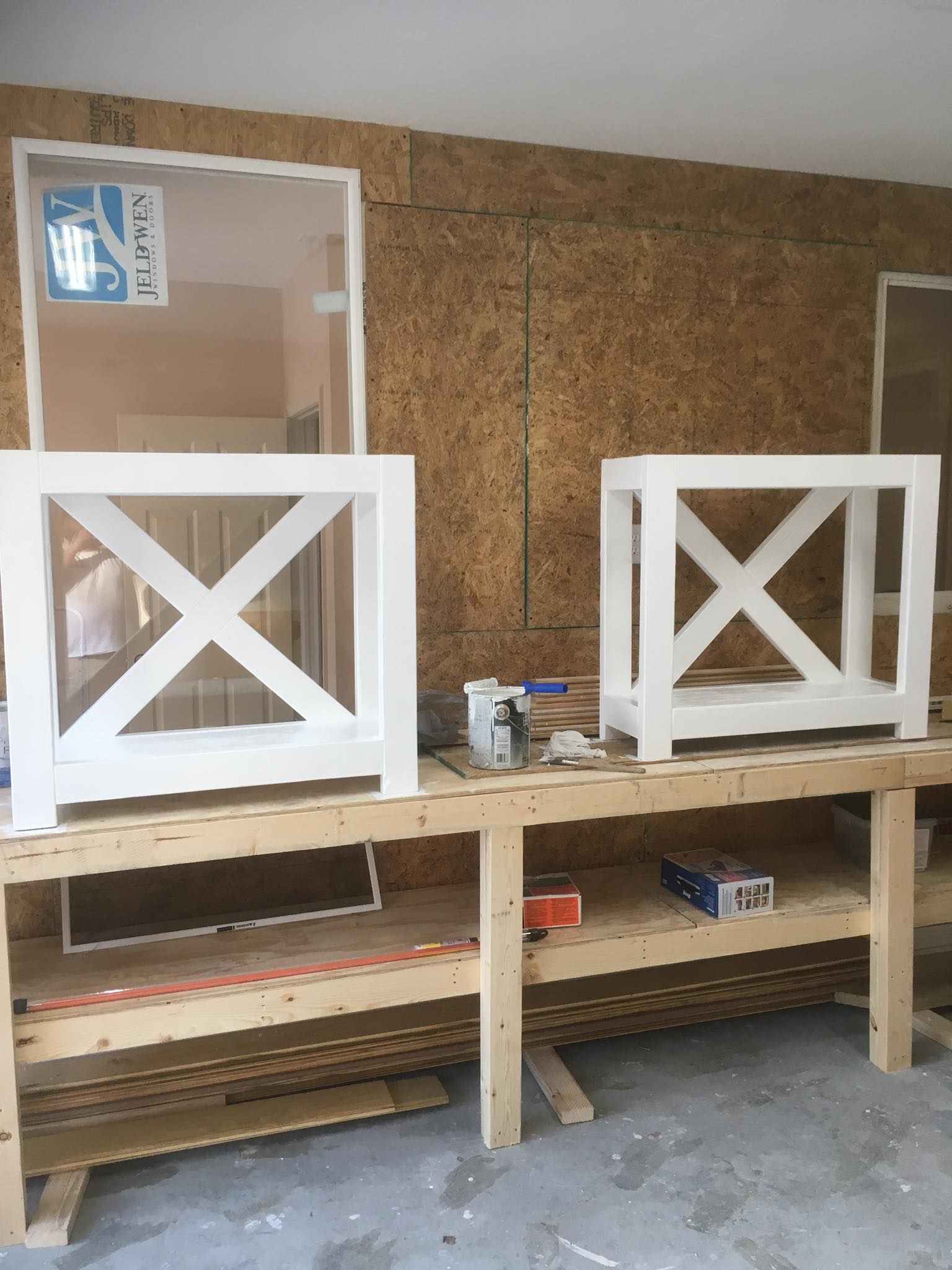 Custom Fabricated Entryway tables with Shelf Painted White 9