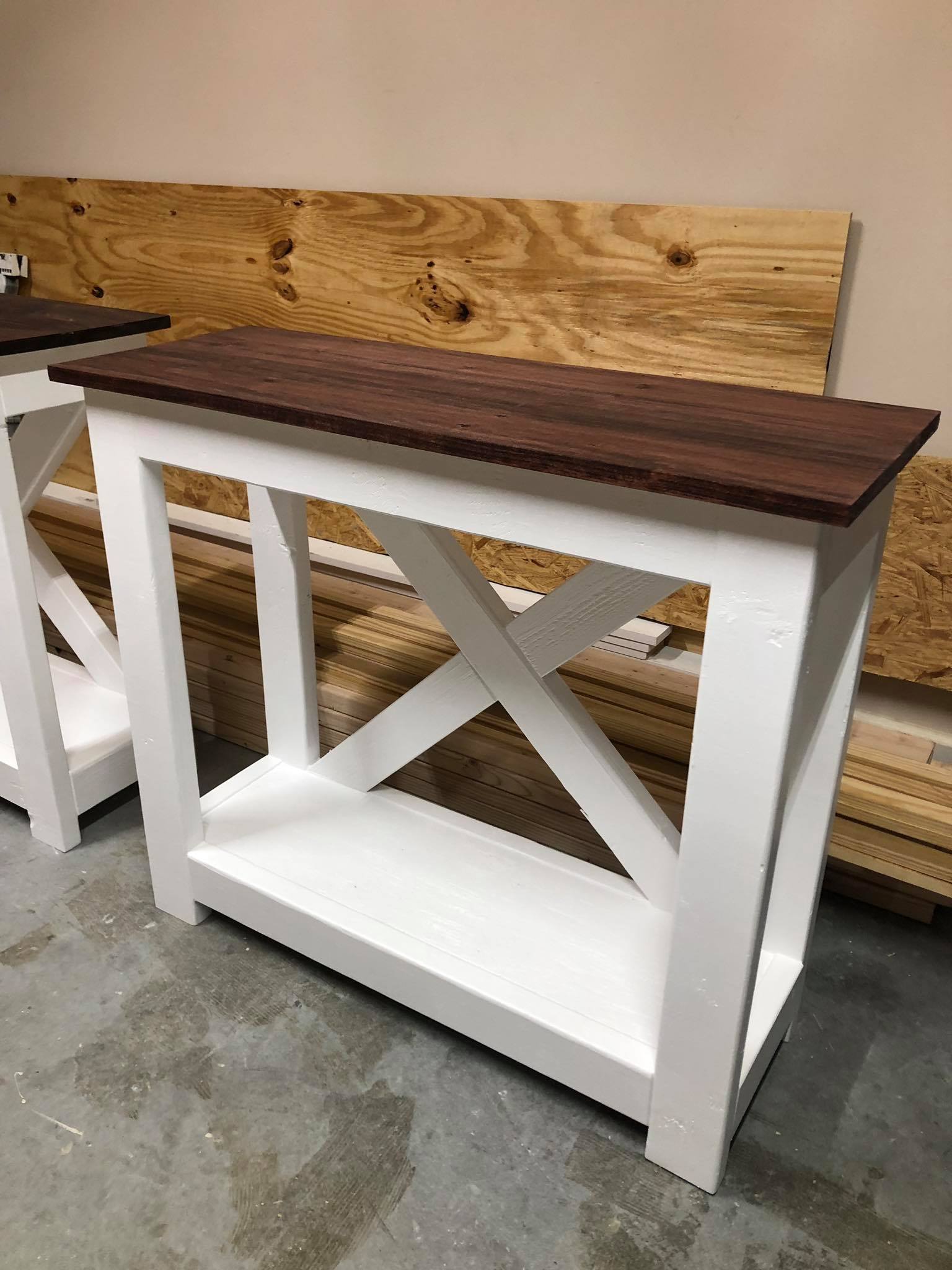 Custom Fabricated Entryway tables with Shelf Painted White 2