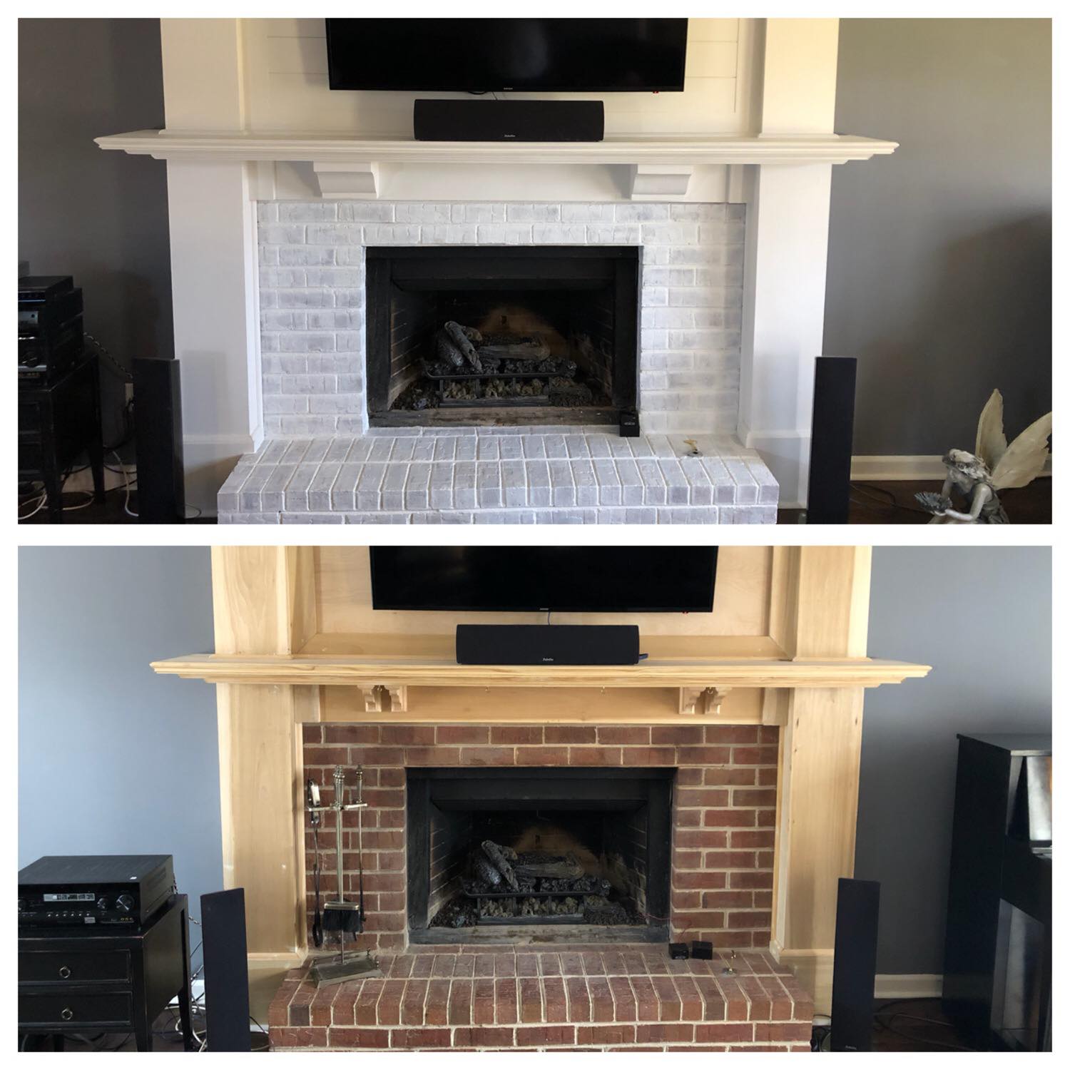 Custom Built Fireplace Mantel Shelf with Shiplap Panels and Trim 1