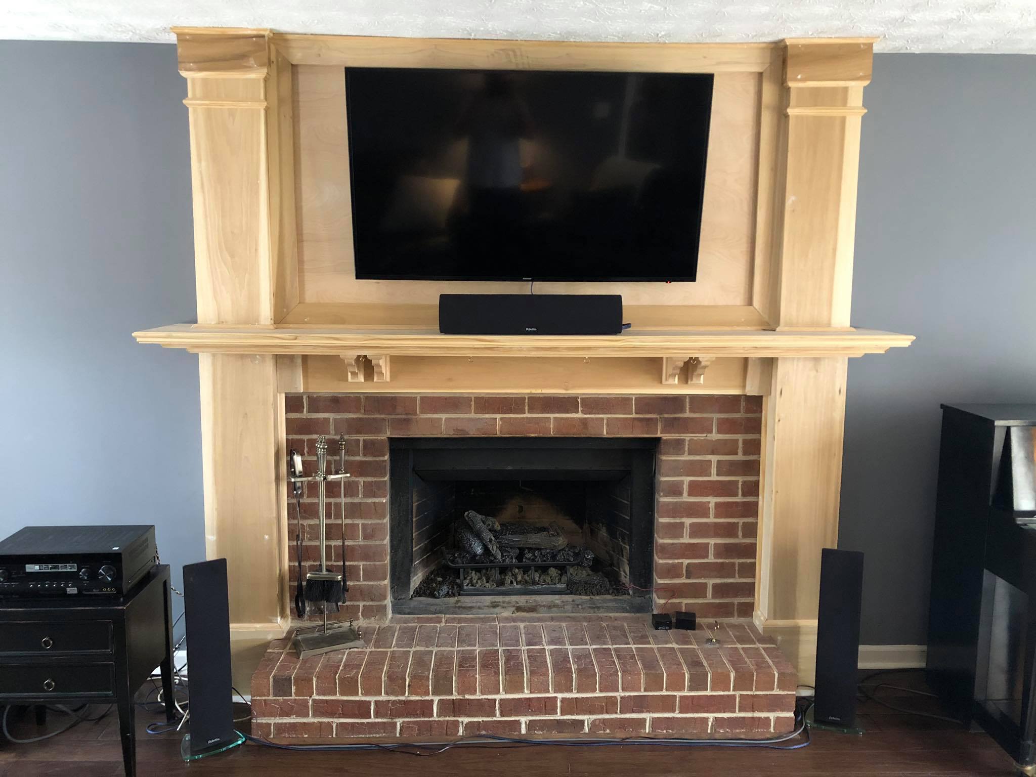 Before Image of Custom Built Fireplace Mantel Shelf with Shiplap Panels and Trim