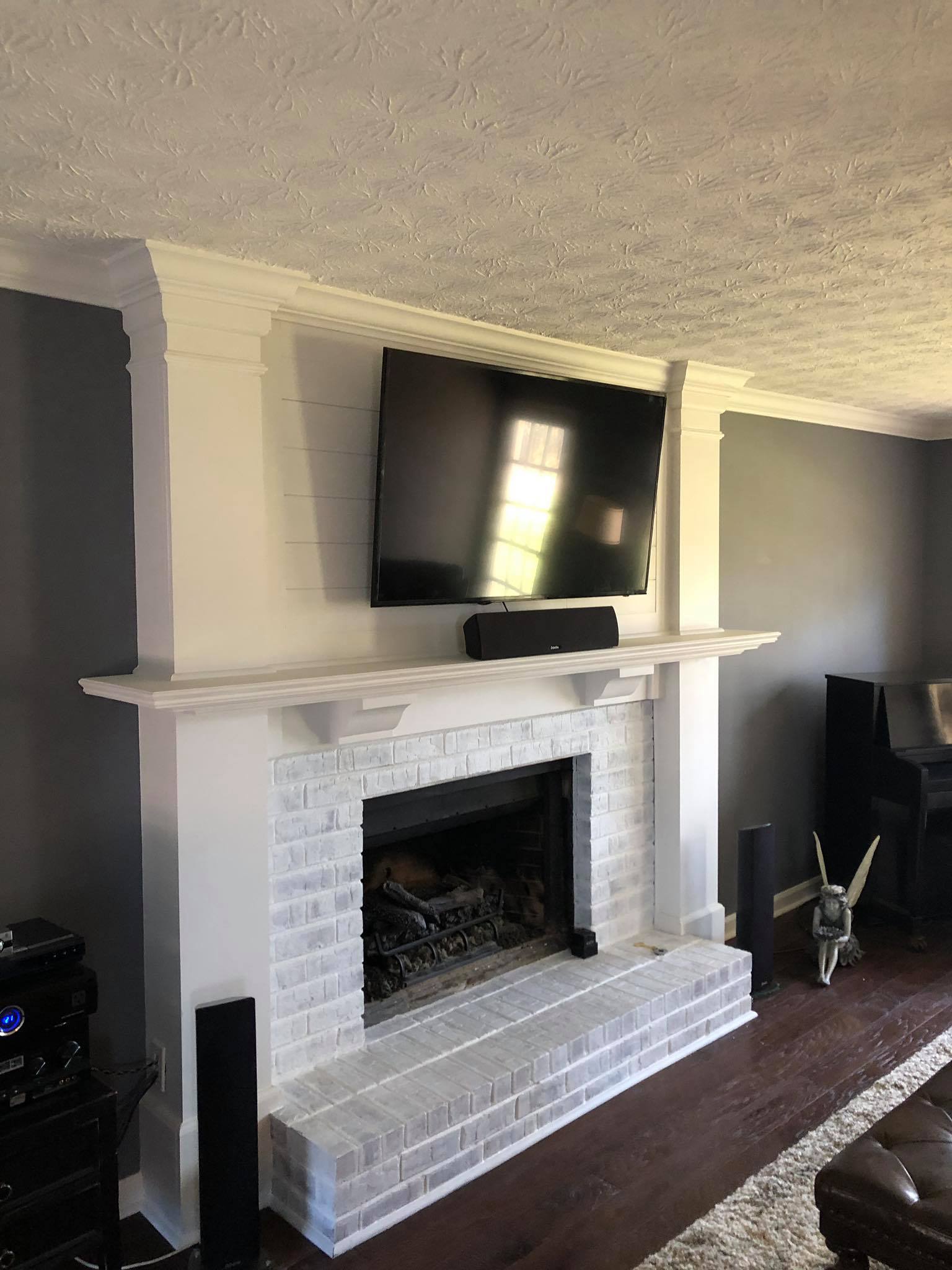 Custom Built Fireplace Mantel Shelf with Shiplap Panels and Trim 2