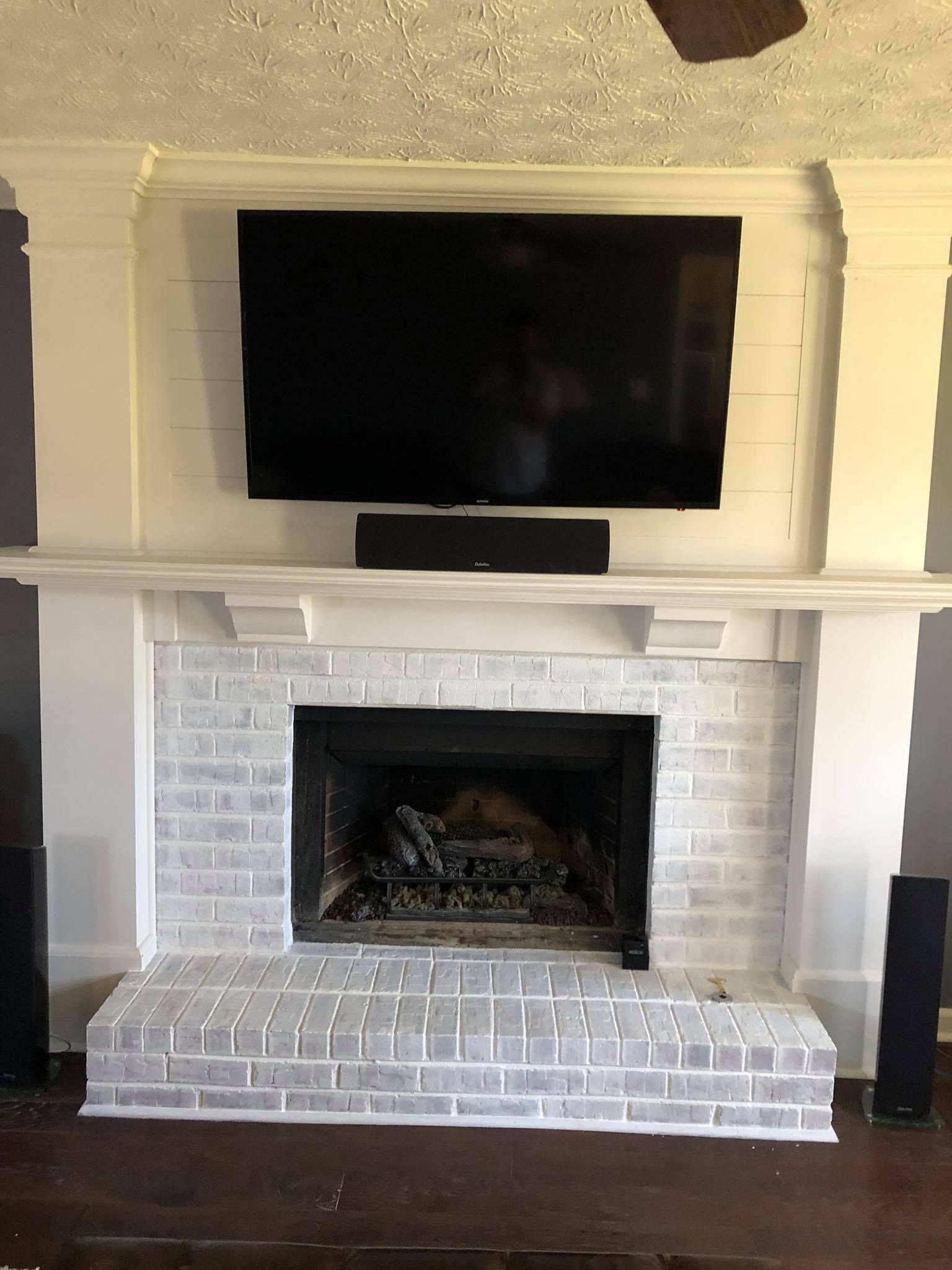 Custom Built Fireplace Mantel Shelf with Shiplap Panels and Trim 3