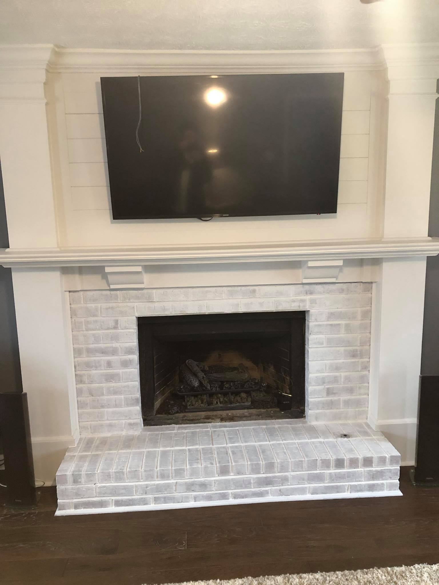 Custom Built Fireplace Mantel Shelf with Shiplap Panels and Trim 4