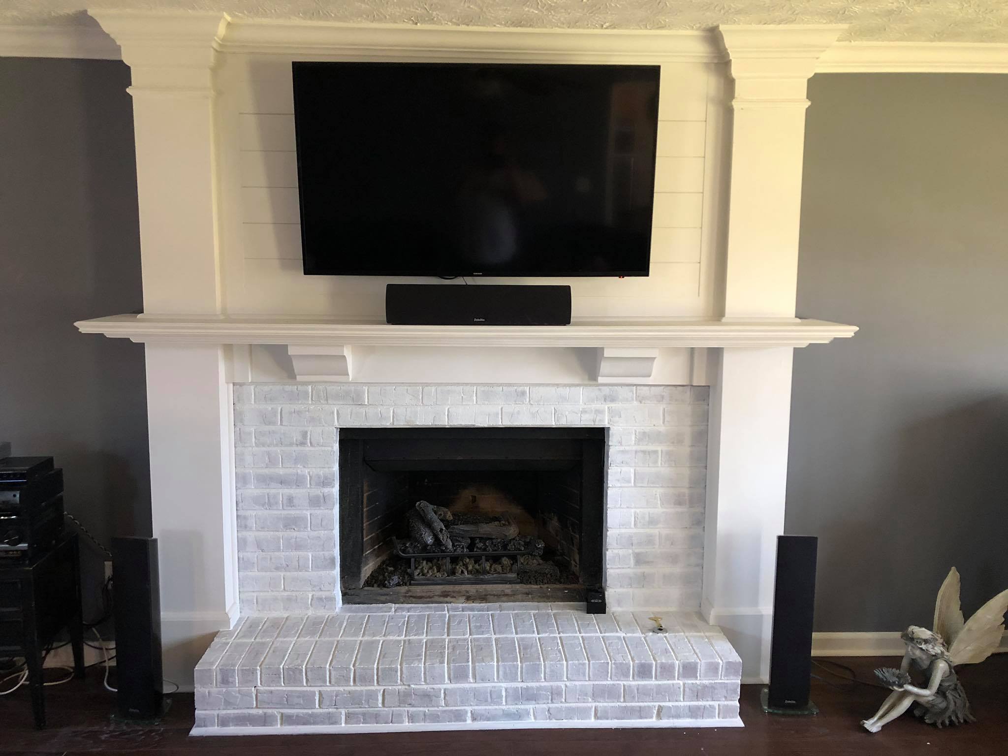 Custom Built Fireplace Mantel Shelf with Shiplap Panels and Trim 5