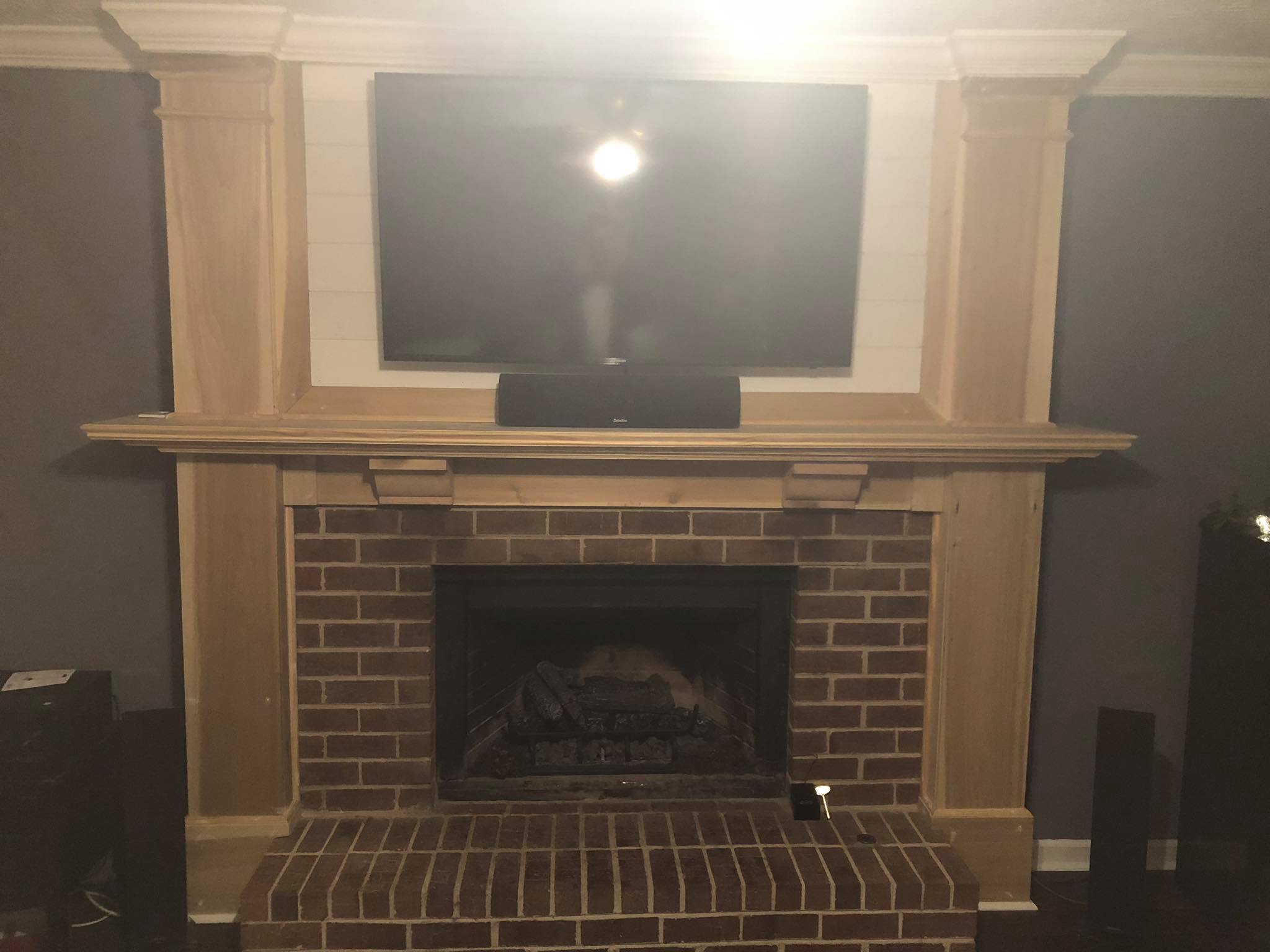 Custom Built Fireplace Mantel Shelf with Shiplap Panels and Trim 6