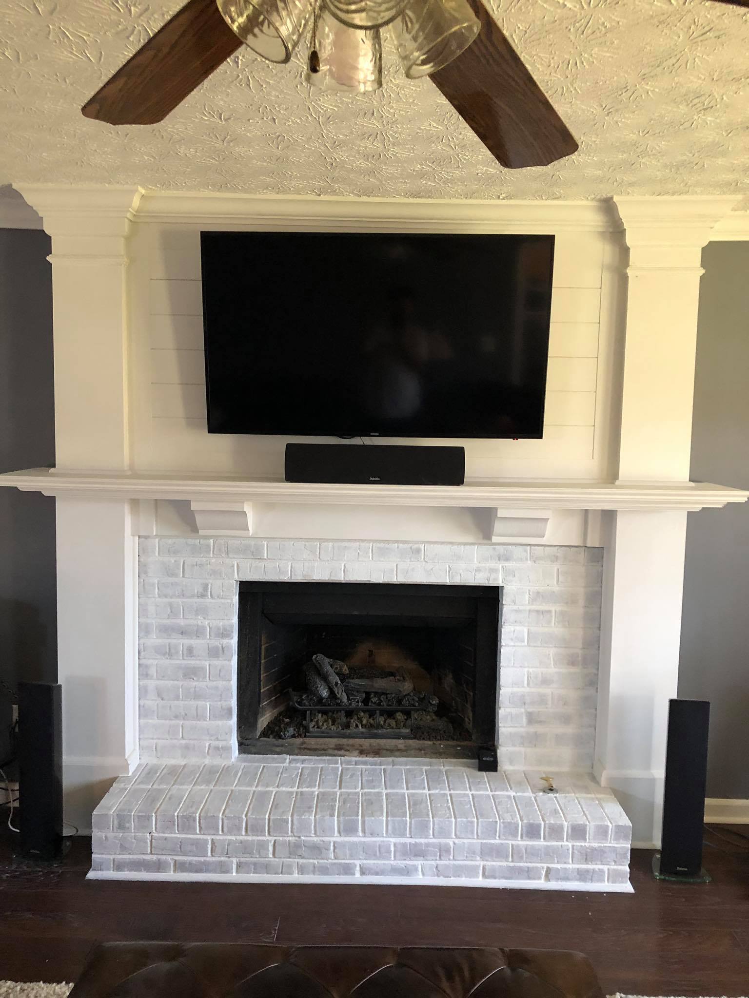 Custom Built Fireplace Mantel Shelf with Shiplap Panels and Trim 7