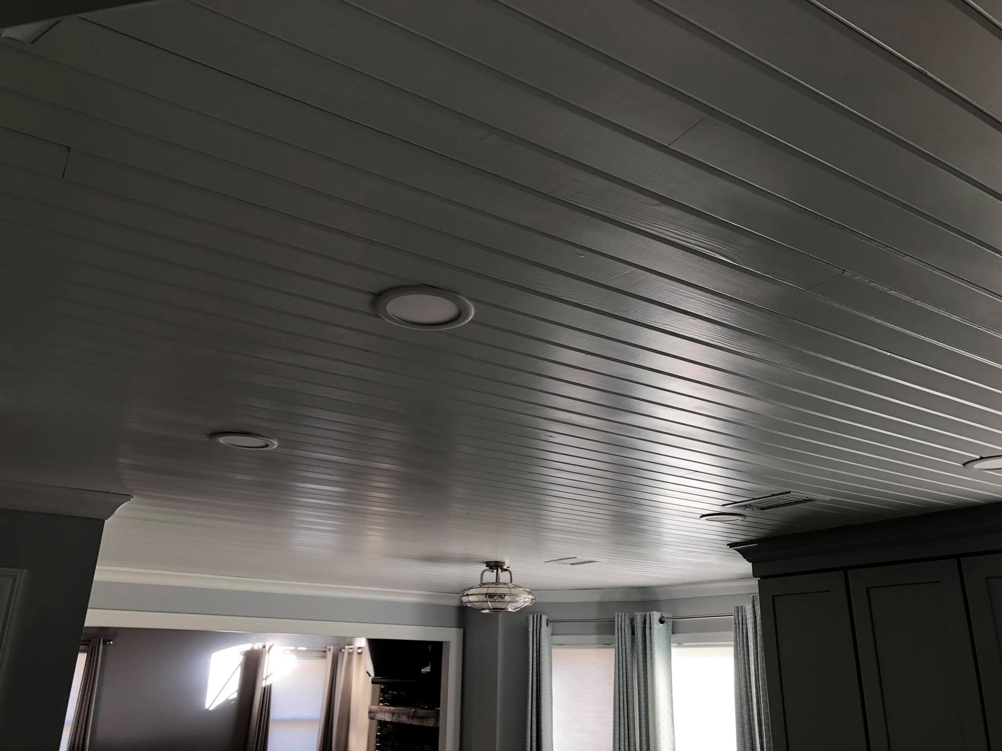 Tongue and Grove Shiplap Paneling on Ceiling Installed 5