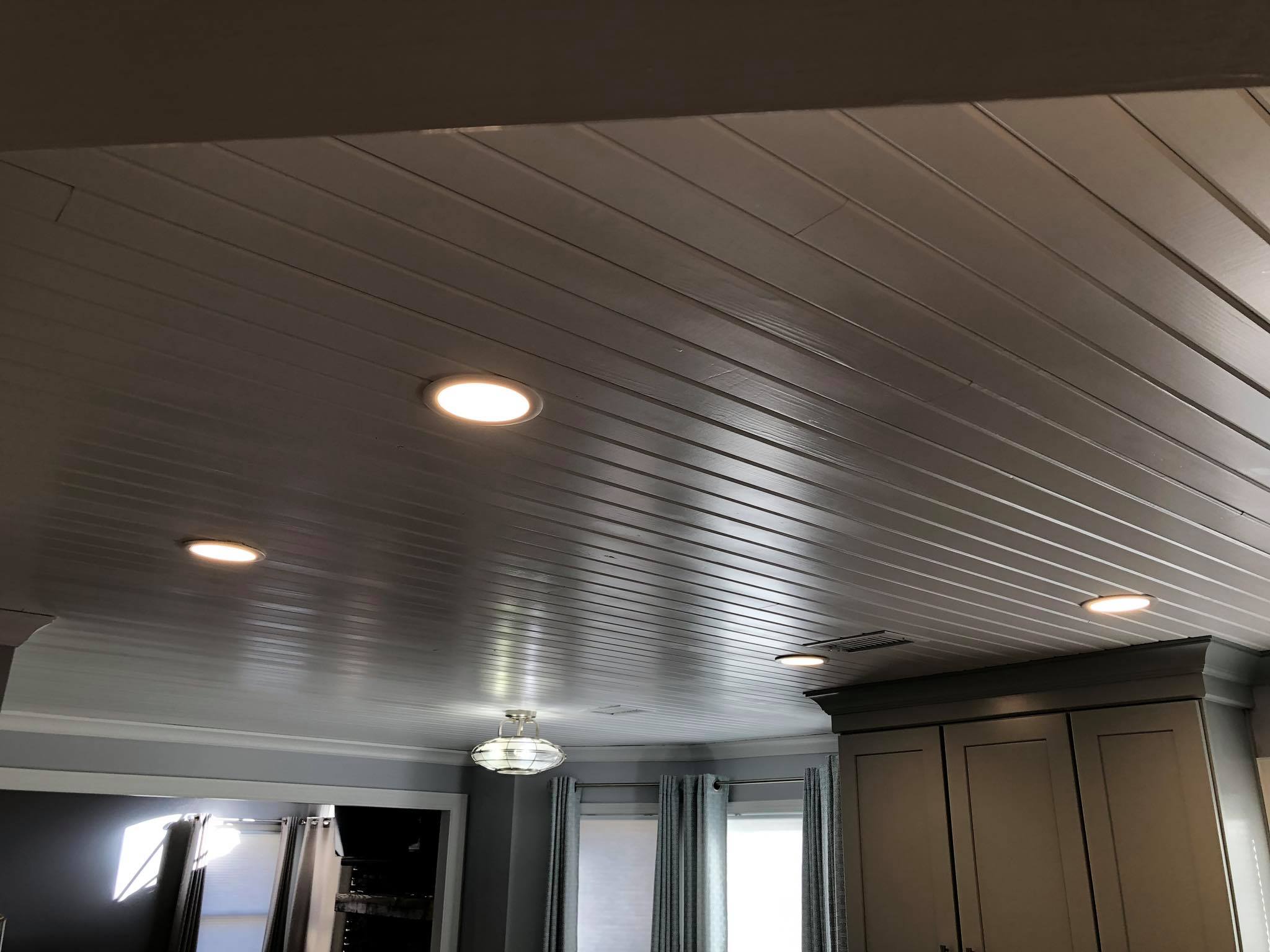 Tongue and Grove Shiplap Paneling on Ceiling Installed 3