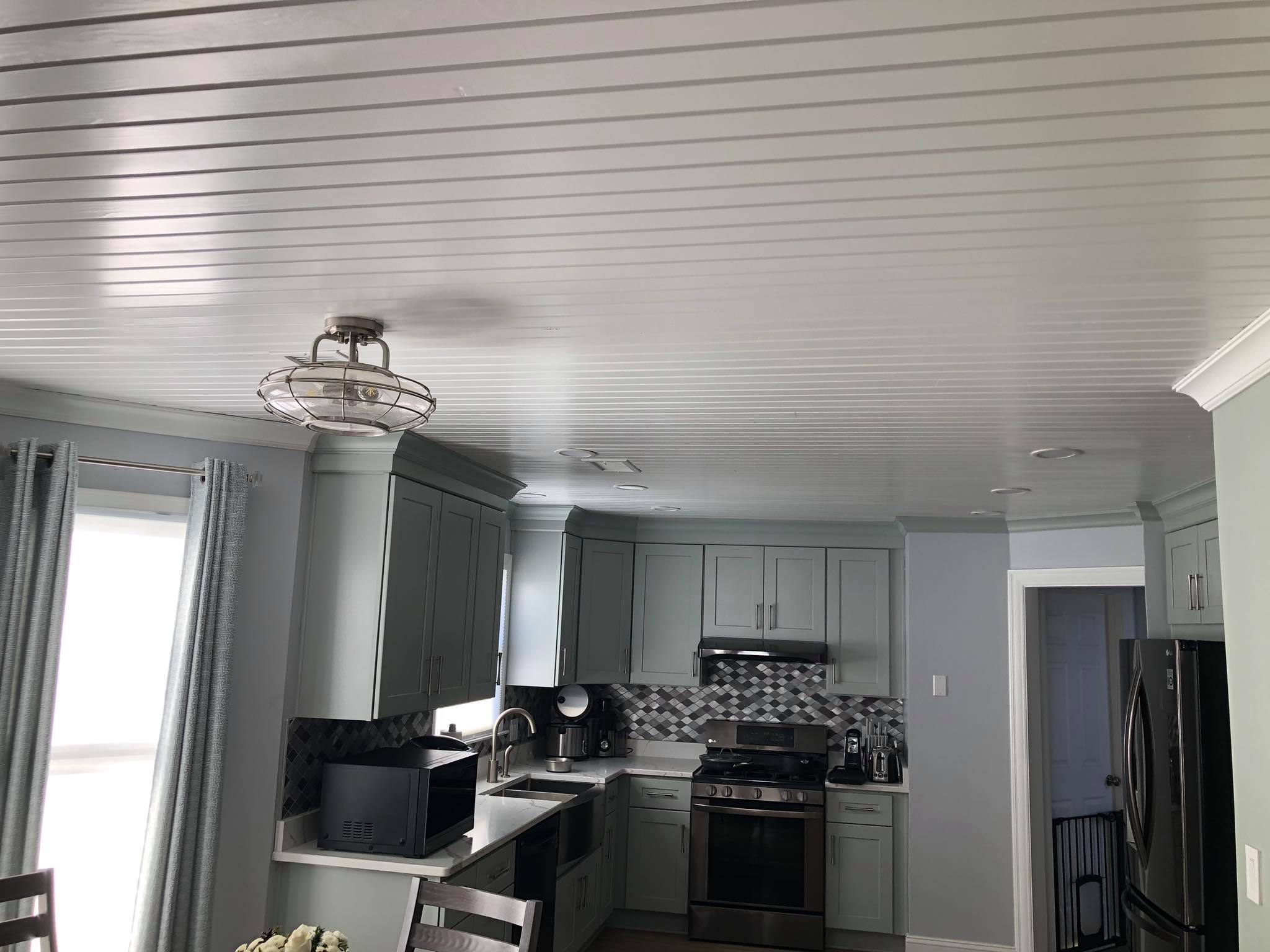 Tongue and Grove Shiplap Paneling on Ceiling Installed