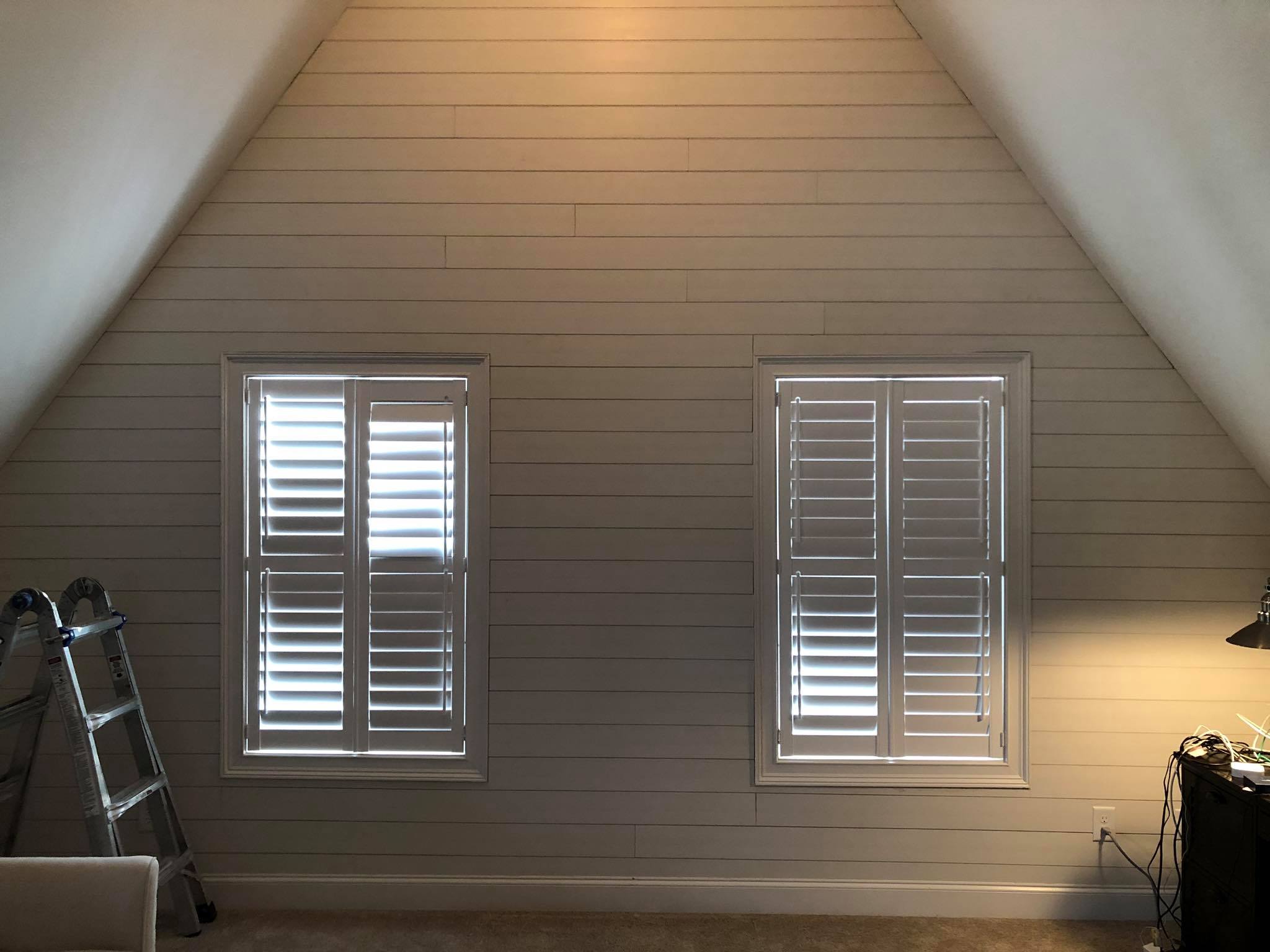 Shiplap On Walls Painted White with Hardwood Floor Installed 8
