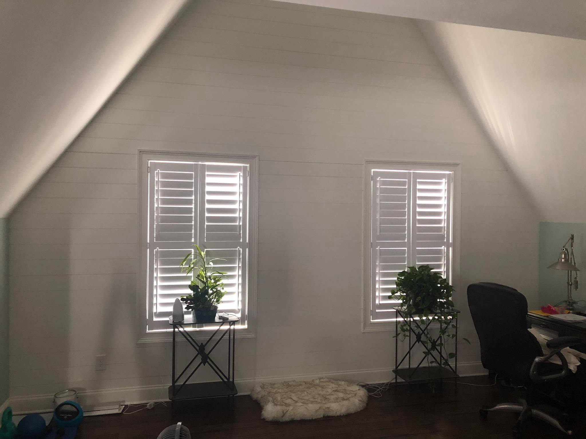 Shiplap On Walls Painted White with Hardwood Floor Installed 7