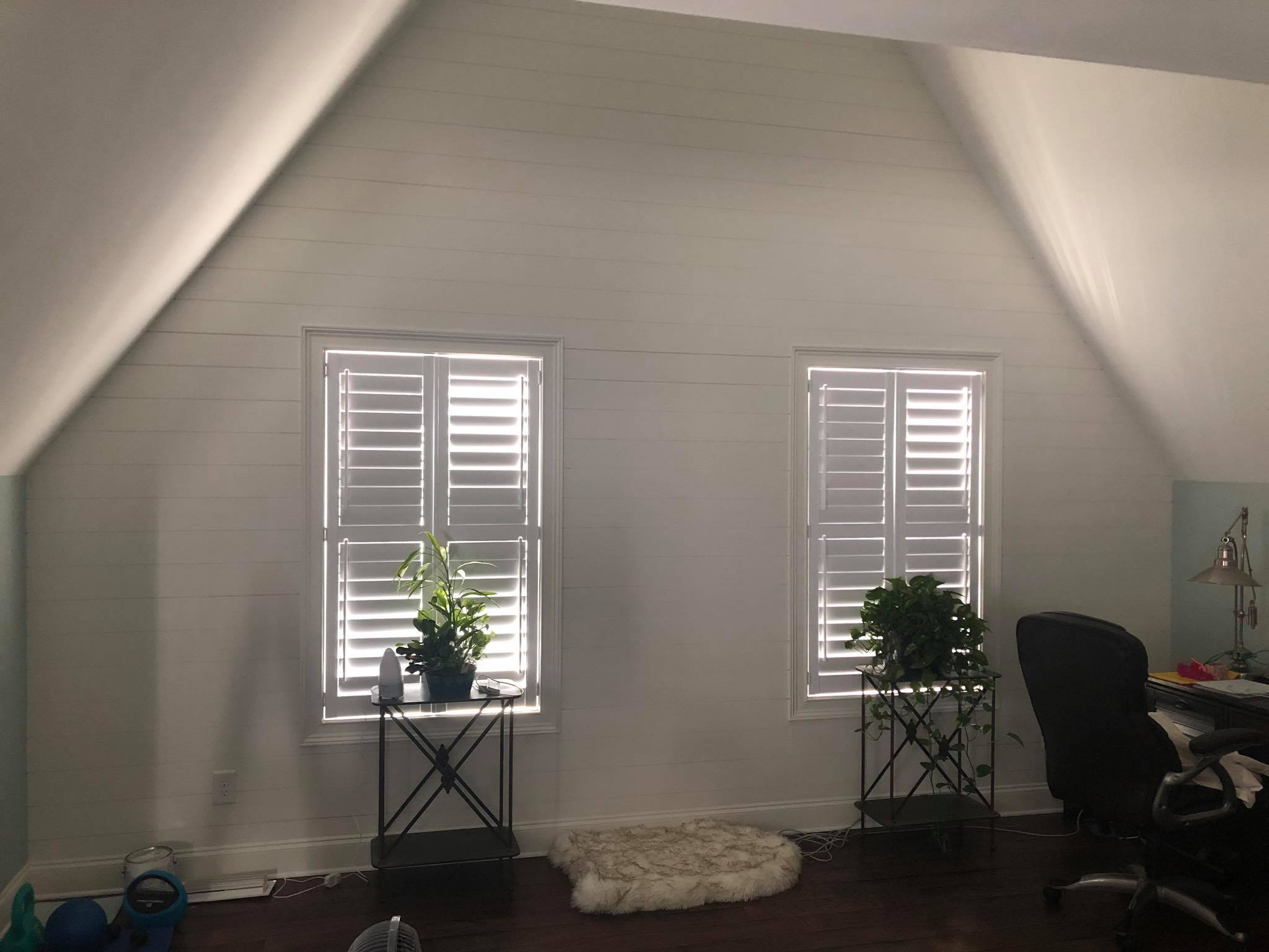 Shiplap On Walls Painted White with Hardwood Floor Installed 6