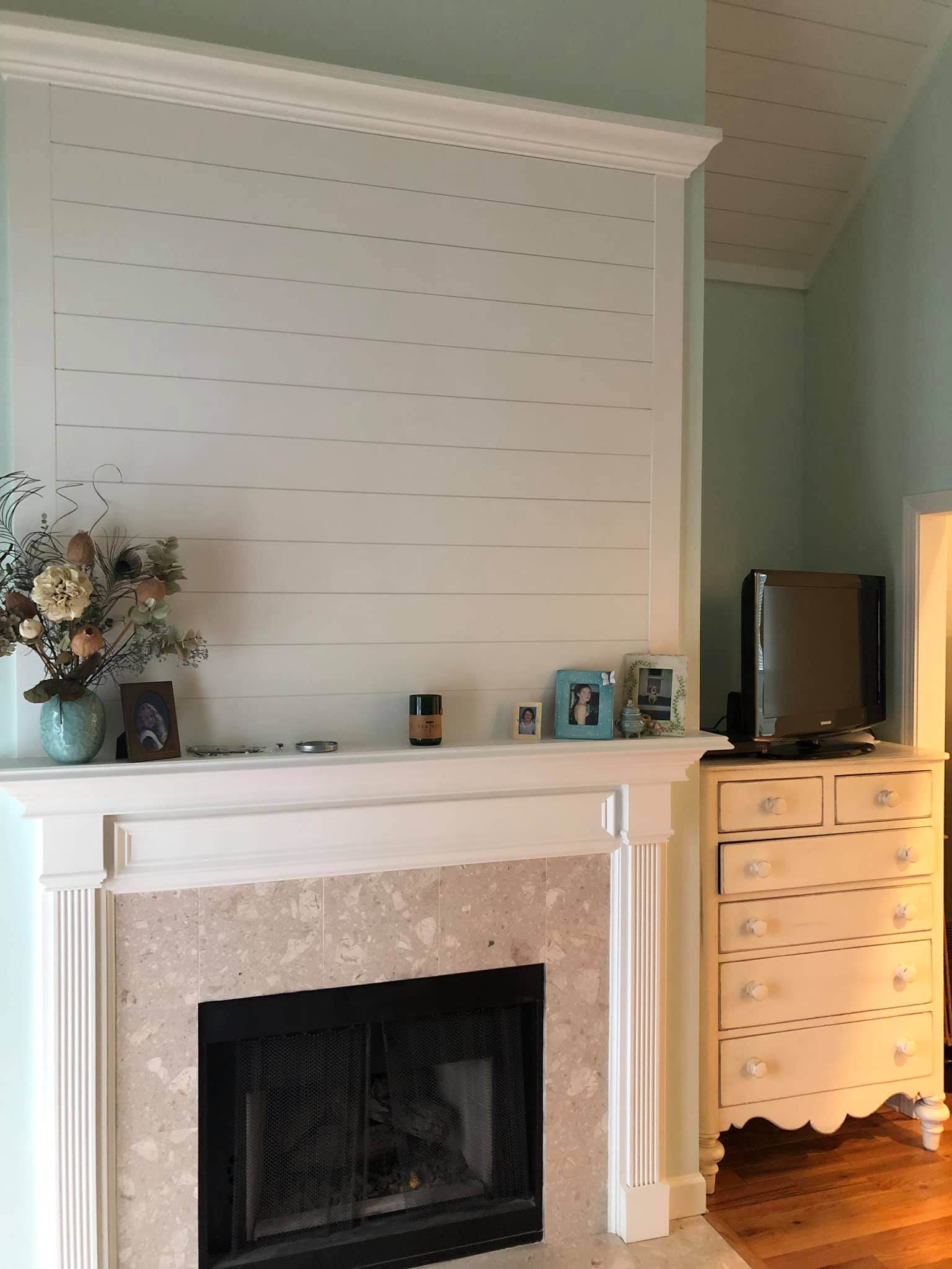 Tongue and Groove with Shiplap on Walls and Ceiling Fireplace Area