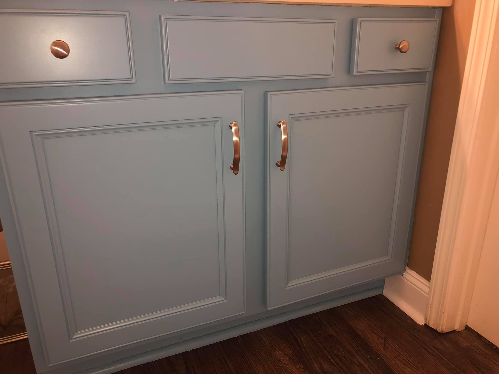 Bathroom Vanity with Double Door Painting and Refinishing Painted Sky Blue 2
