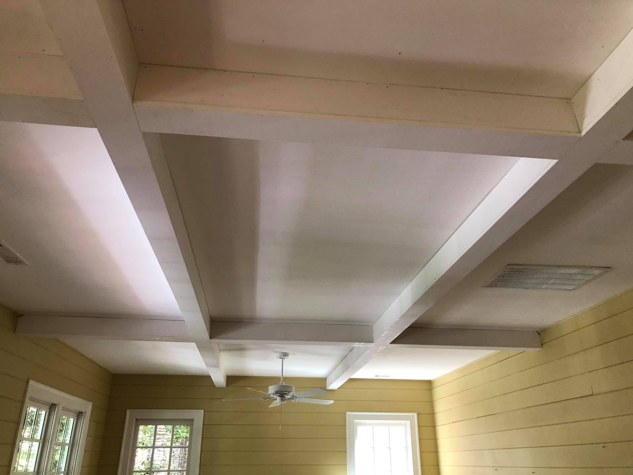 Custom Ceiling with Beams and Shiplap Installing 3