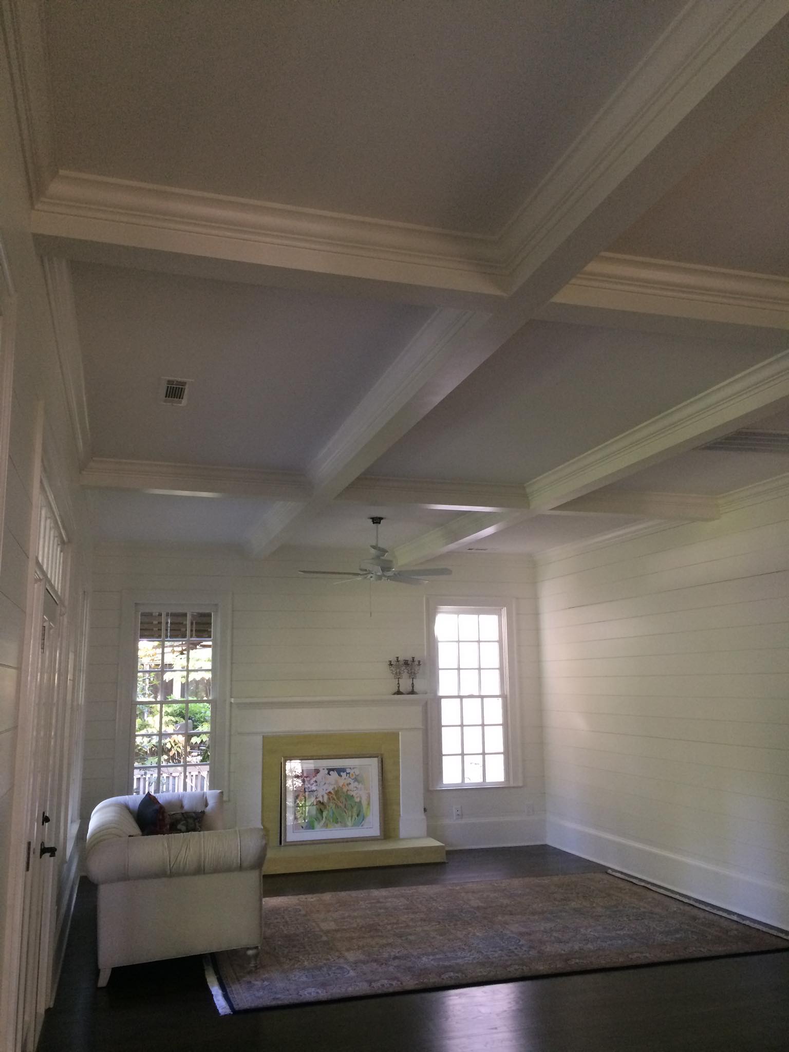 Custom Ceiling with Beams and Shiplap Installed 1
