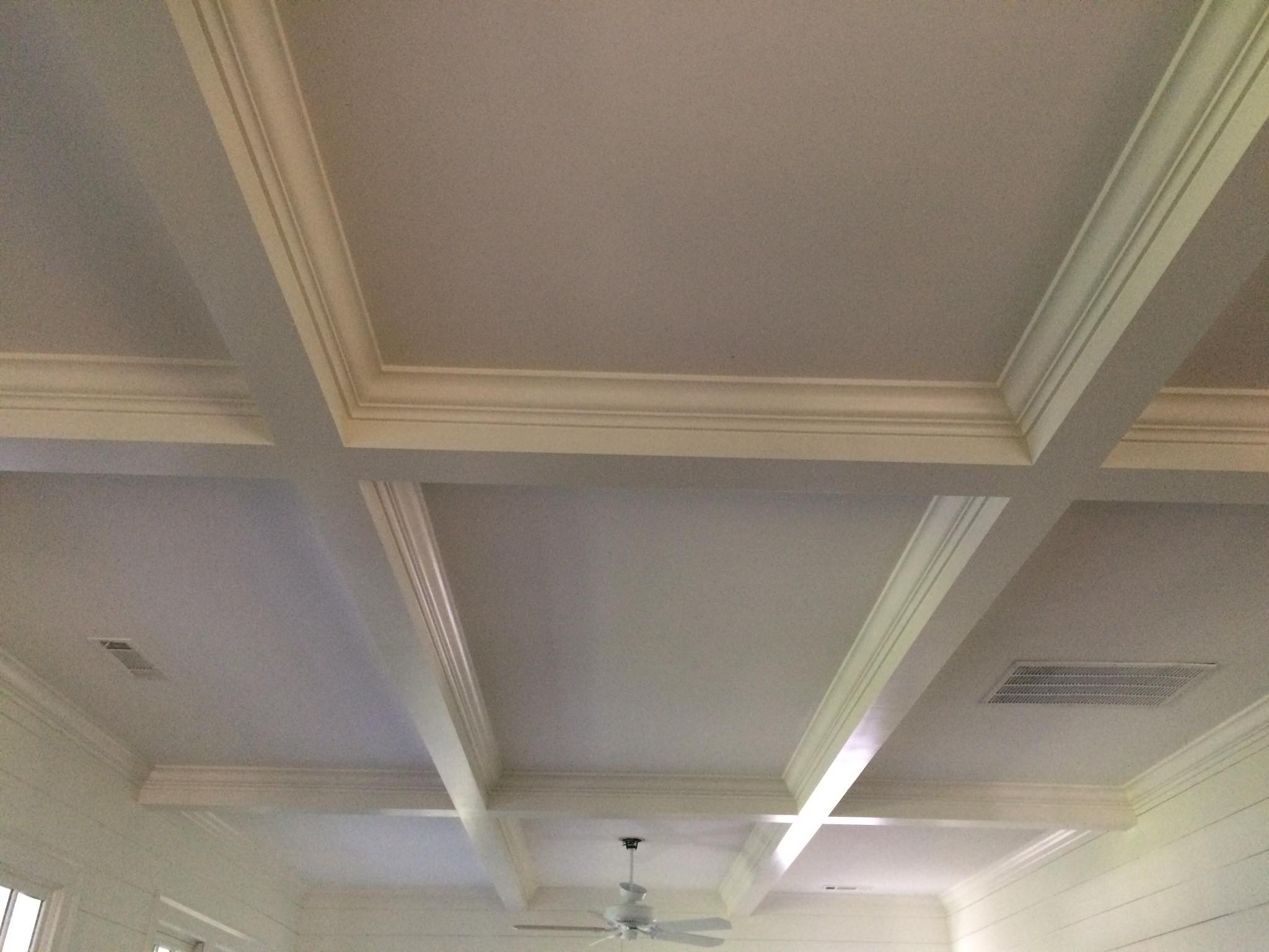 Custom Ceiling with Beams and Shiplap Installed Complete