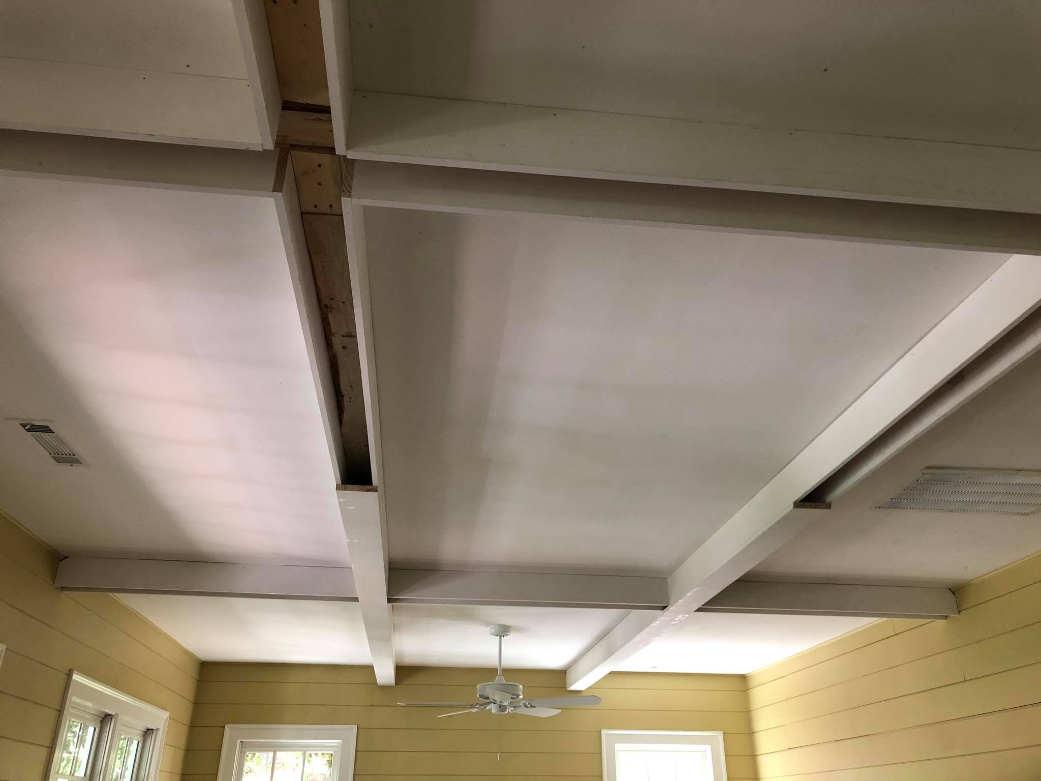 Custom Ceiling with Beams and Shiplap Installing 9
