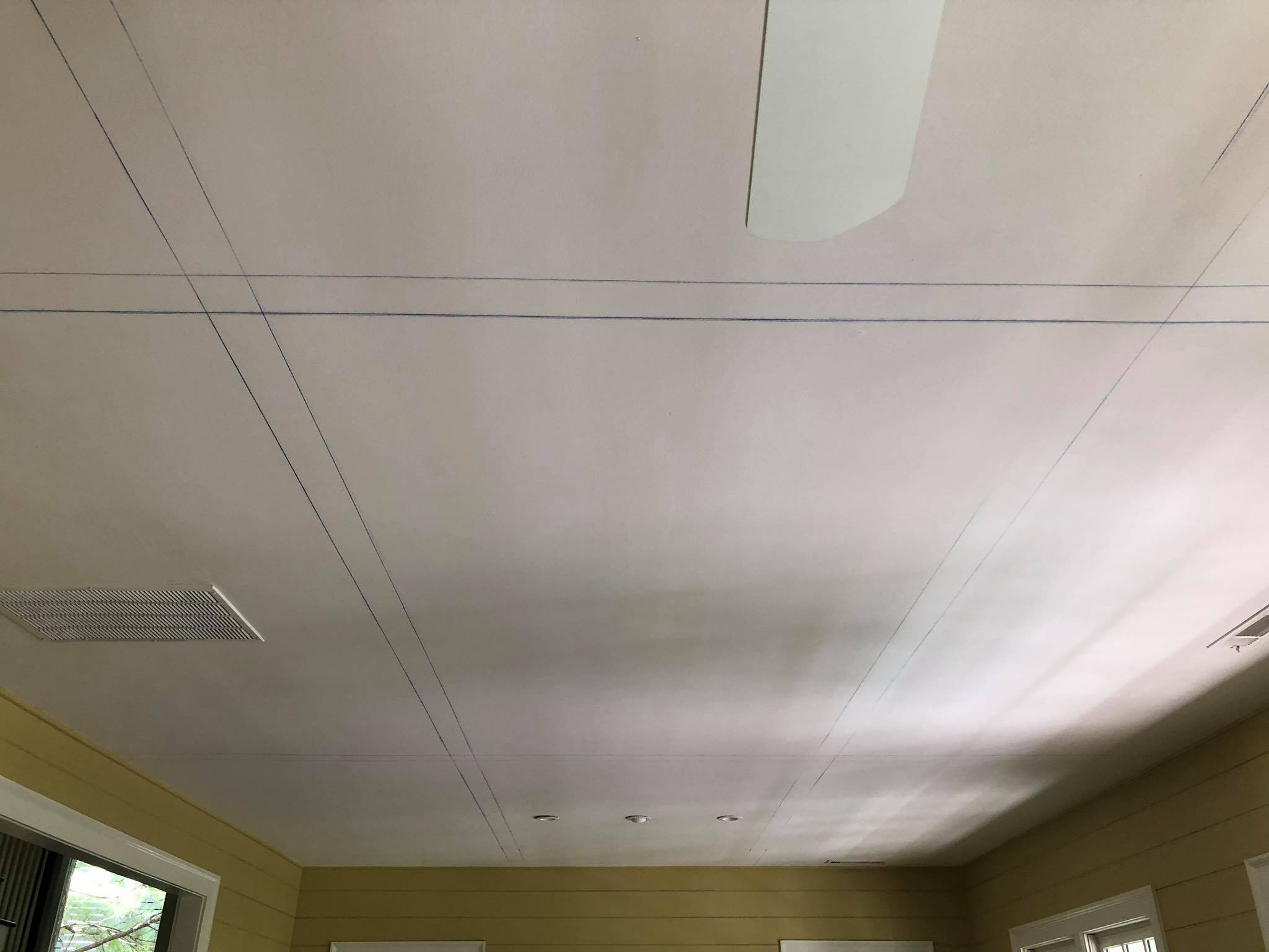 Custom Ceiling with Beams and Shiplap Installing 8