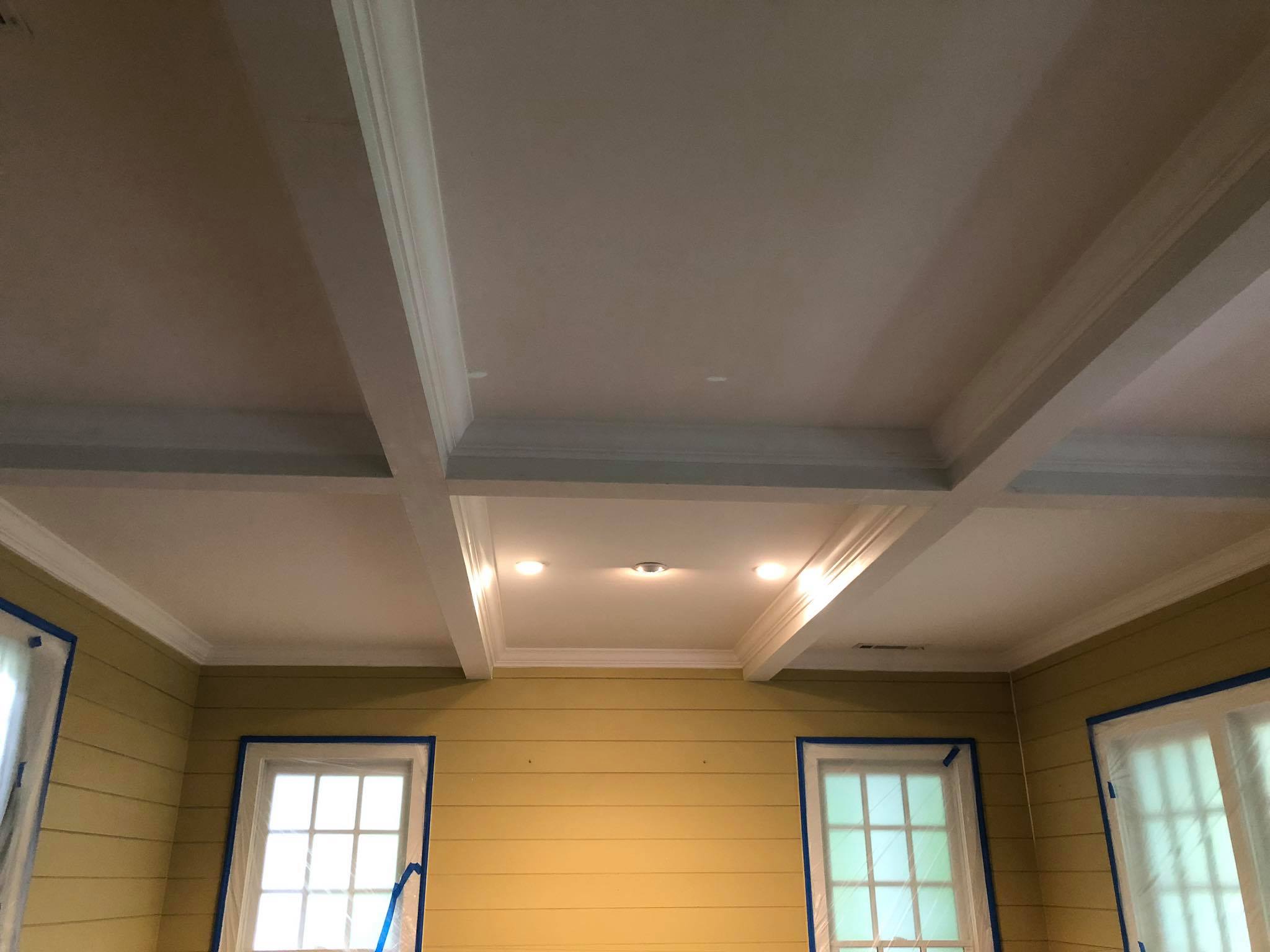Custom Ceiling with Beams and Shiplap Installing 6