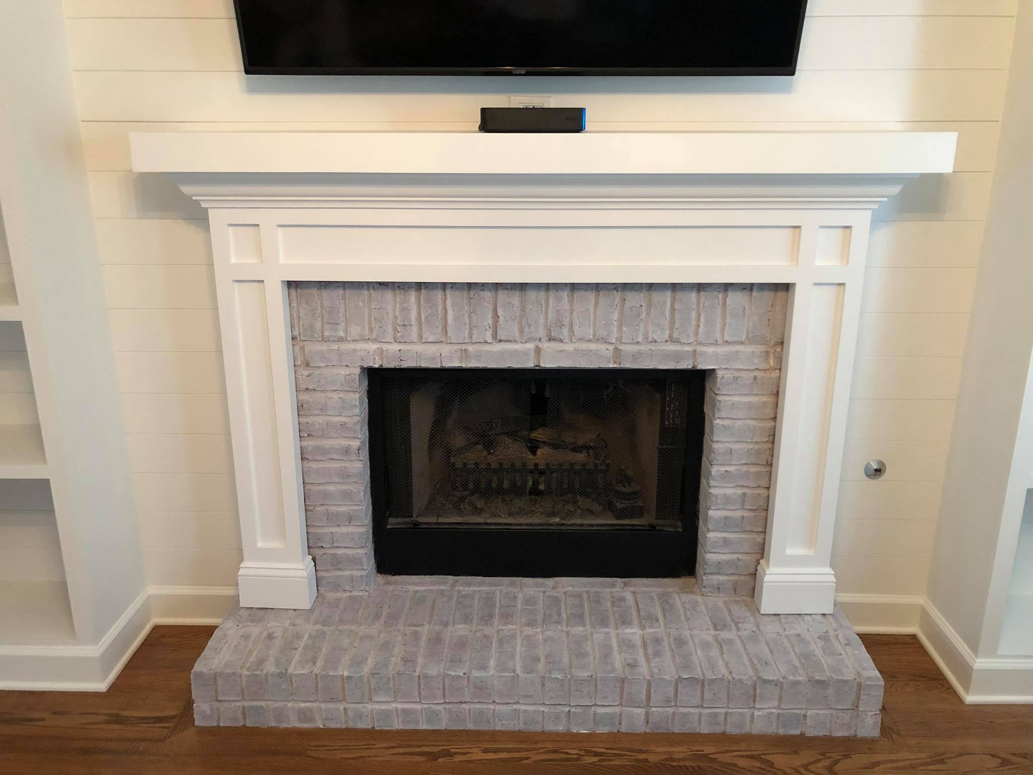 Fireplace Trim Painting White Completed