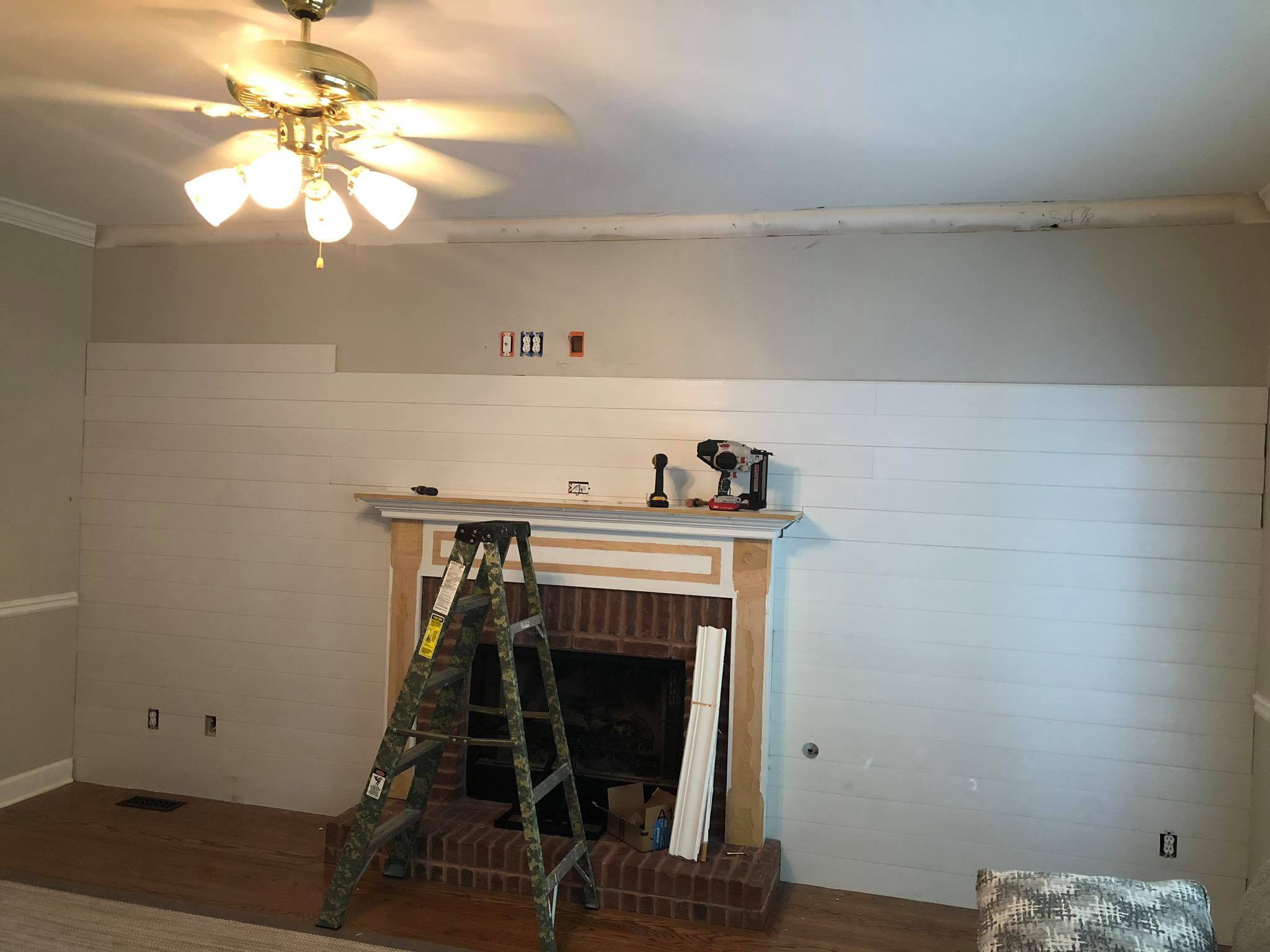 Complete Fireplace Shiplap Panels on Walls Installation 1