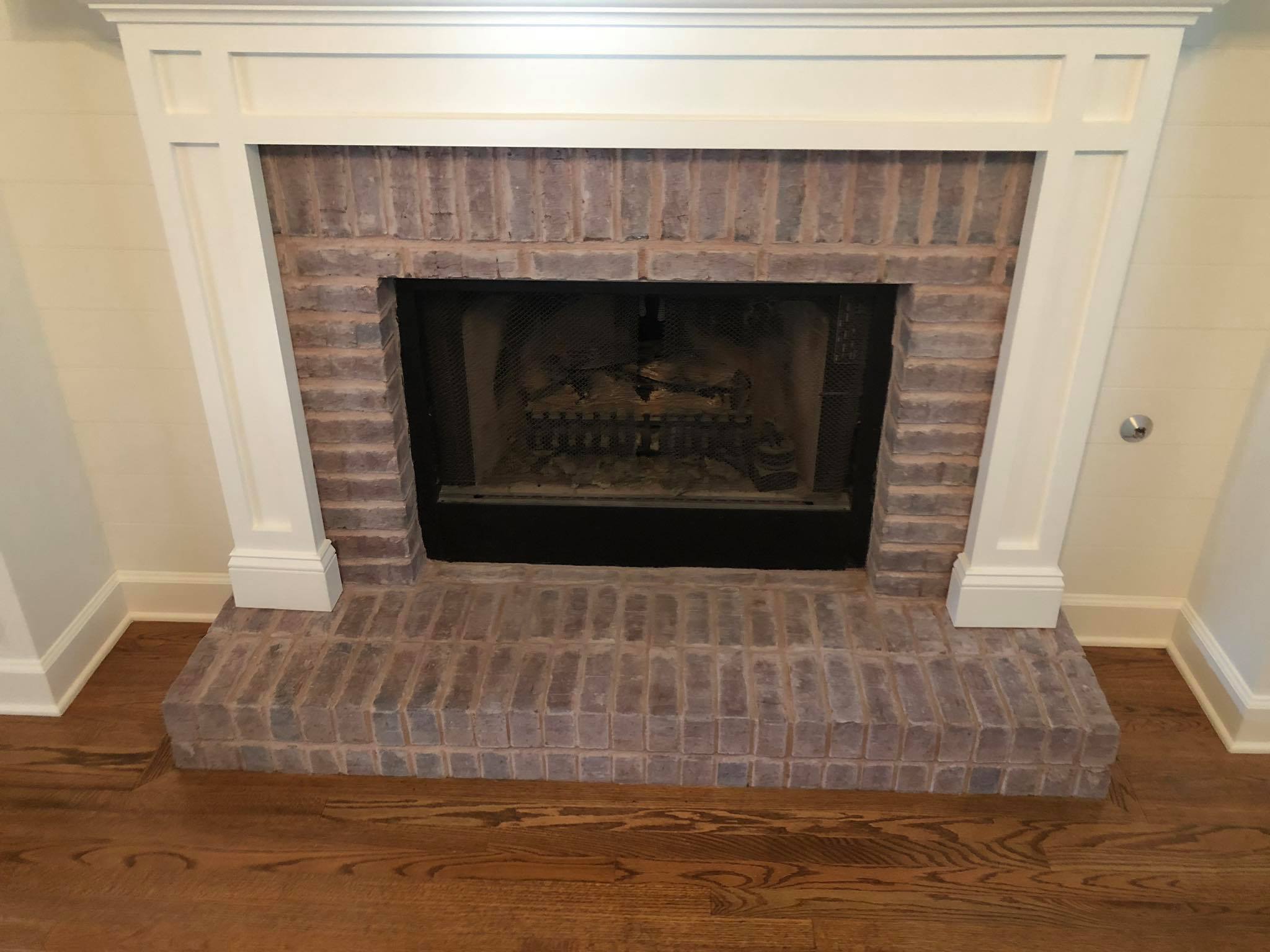 Completed Whitewash Stone on Fireplace Brick