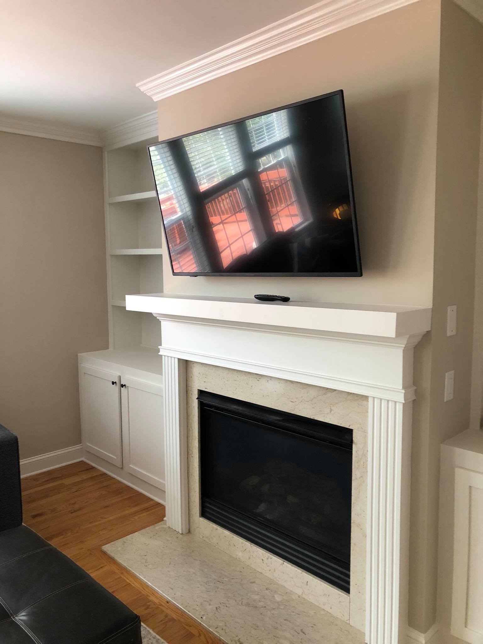 Fireplace Entertainment Center mantel and Built in Cabinets with Double Door Bases 1