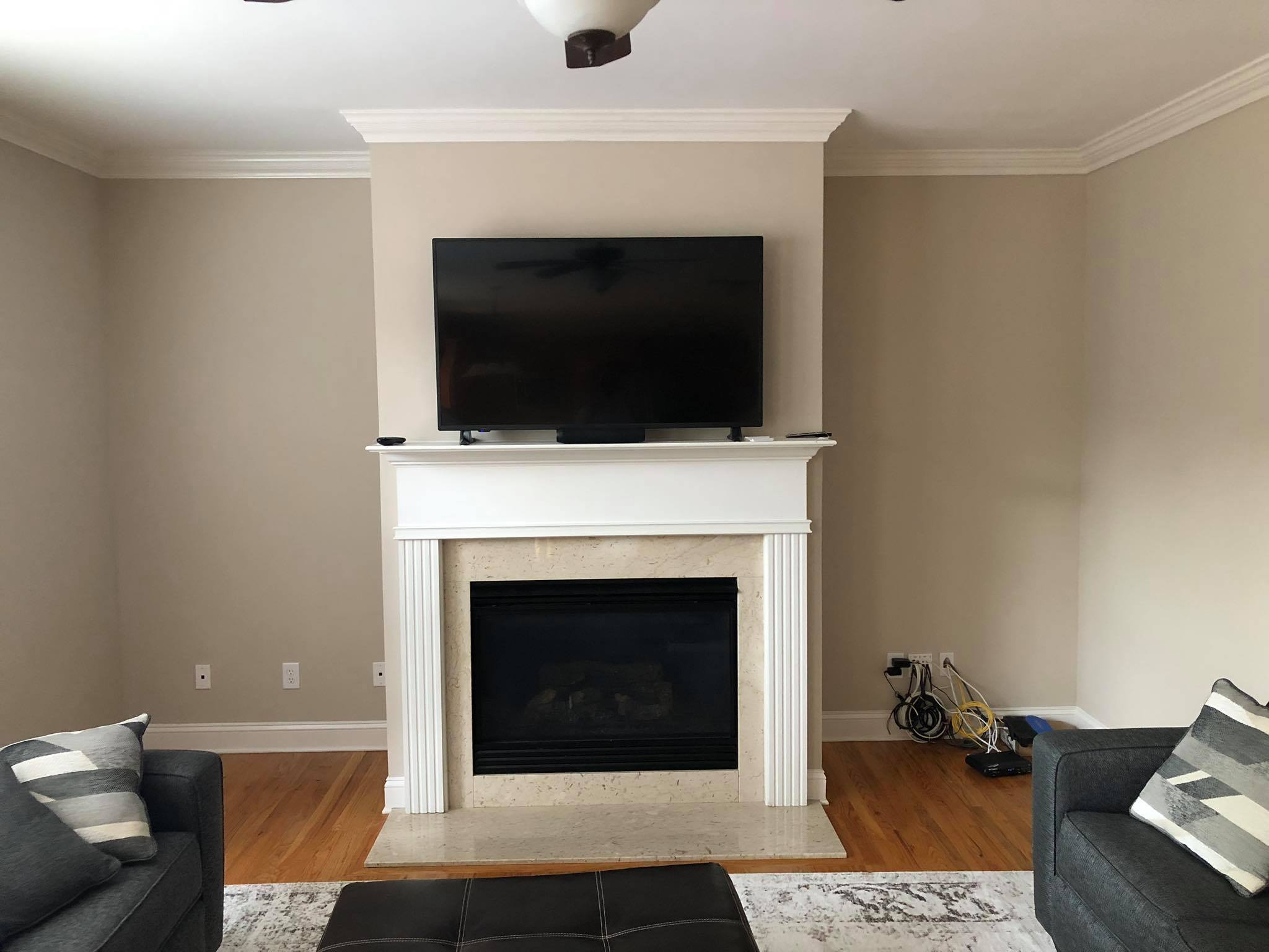 Fireplace Entertainment Center with Floating Shelves and Double Door Cabinets Front View 2