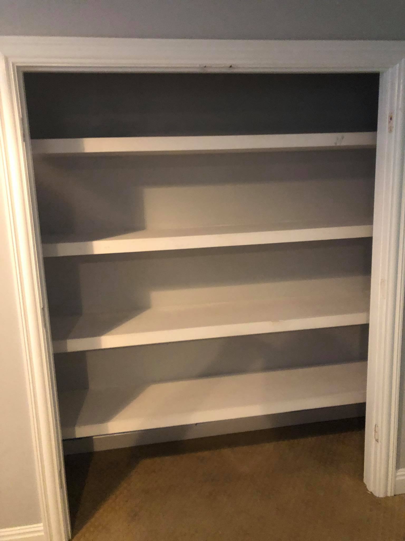 Closet Space Floating Shelves Installed Painted White with Trim 6