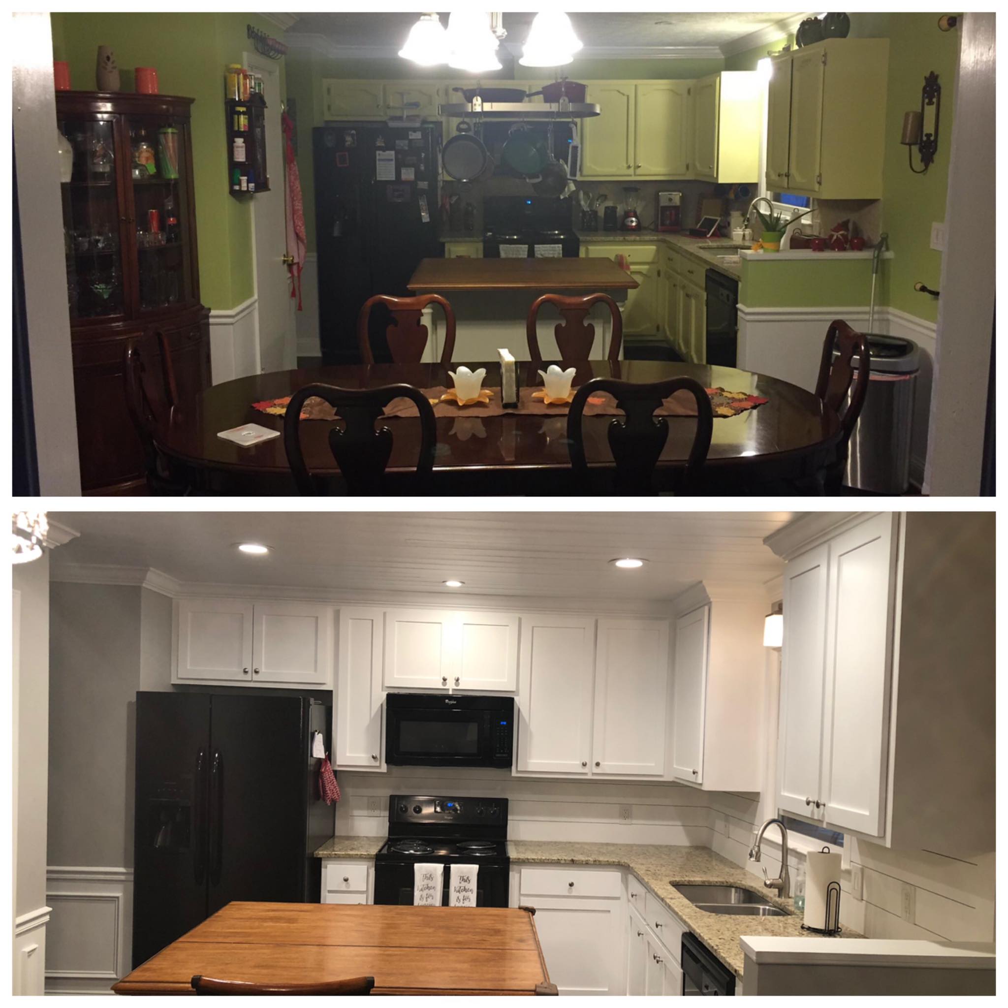 Custom Kitchen Cabinets & Island Painting and Refinishing with White Finish