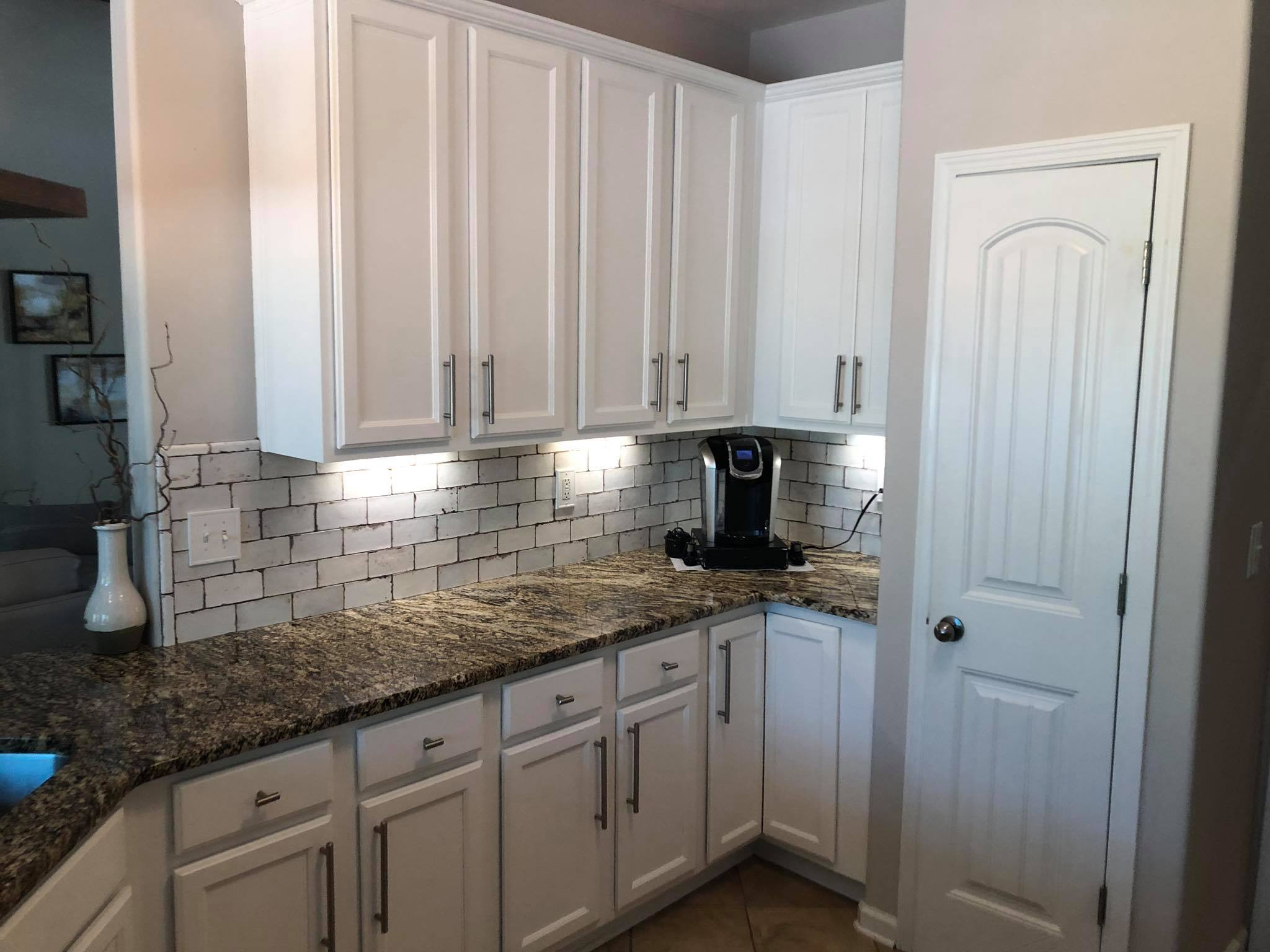 Custom Painted Kitchen Cabinets Double Door Corner Cabinets and Lazy Susan Painted White 3