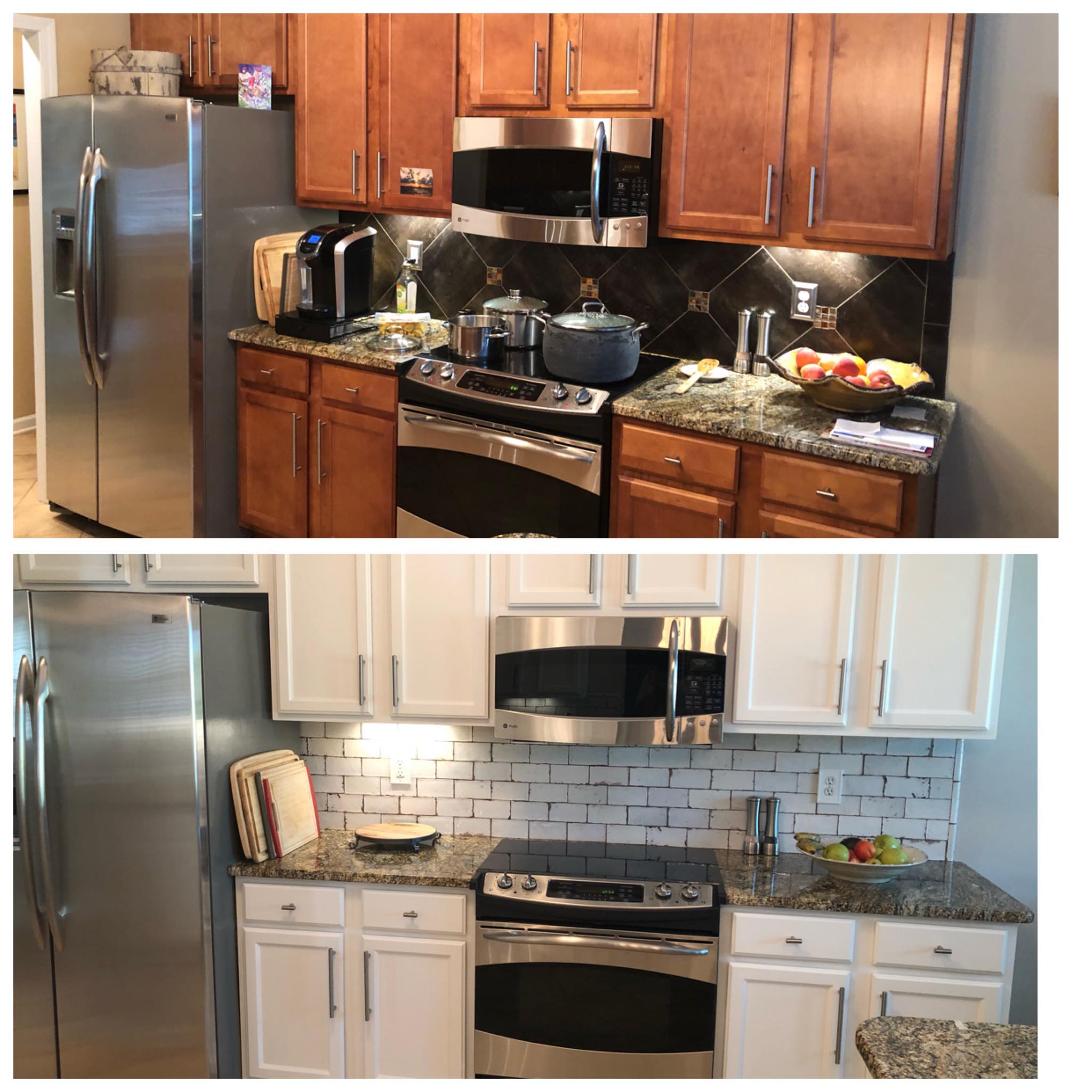 Custom Painted Kitchen Cabinets Double Door Corner Cabinets and Lazy Susan Before and After