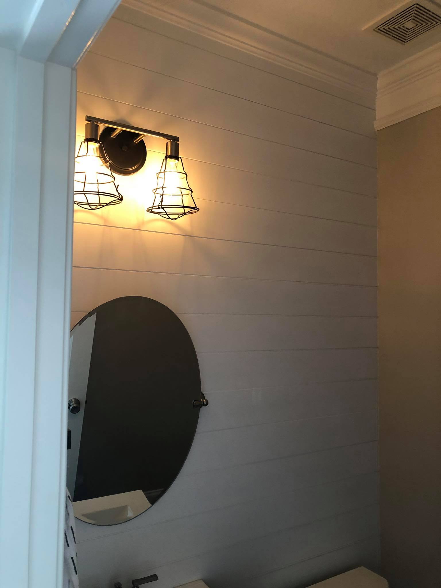 Shiplap Installation in Bathroom Walls 2 painted White