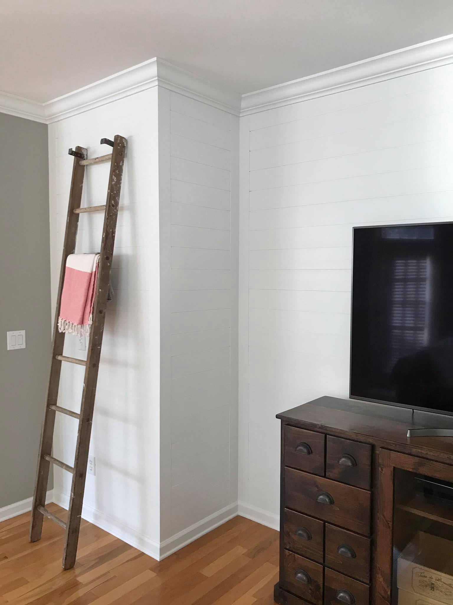 Crown Molding Panels and Shiplap on Walls Installed 2