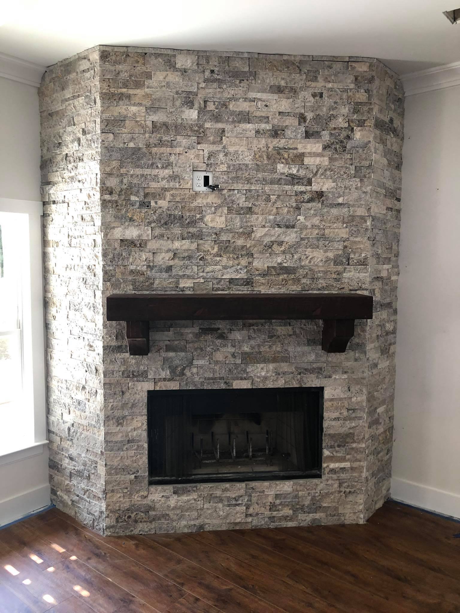 Stone Fireplace Mantel Hanging Installed 9