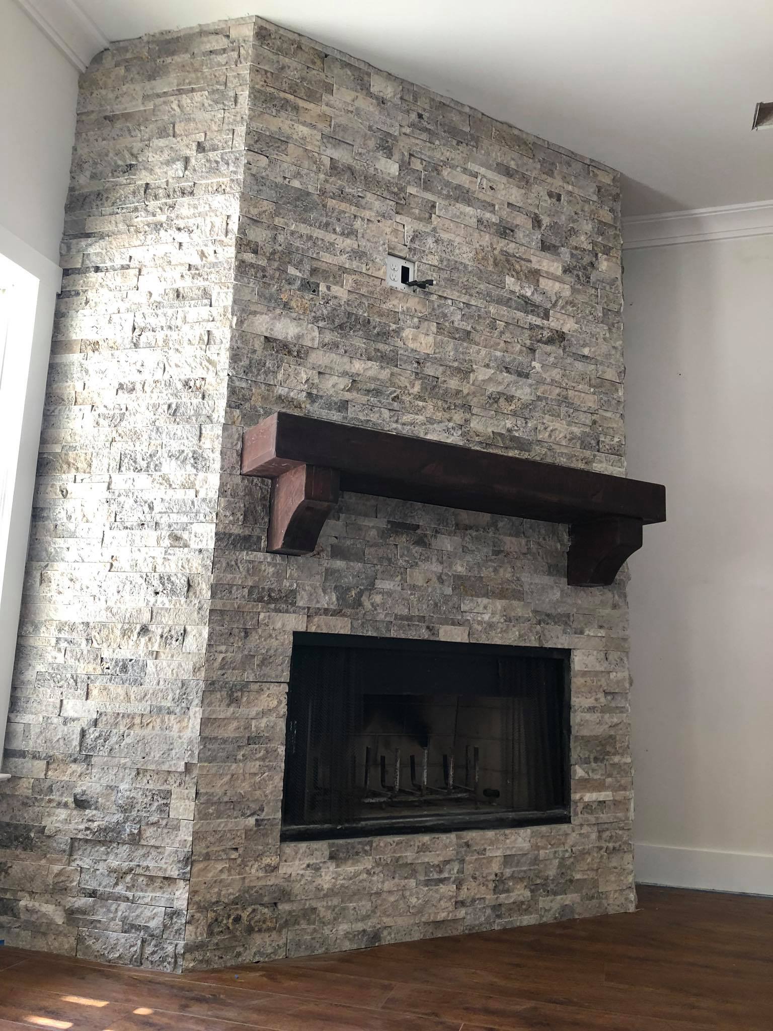 Stone Fireplace Mantel Hanging Installed 6
