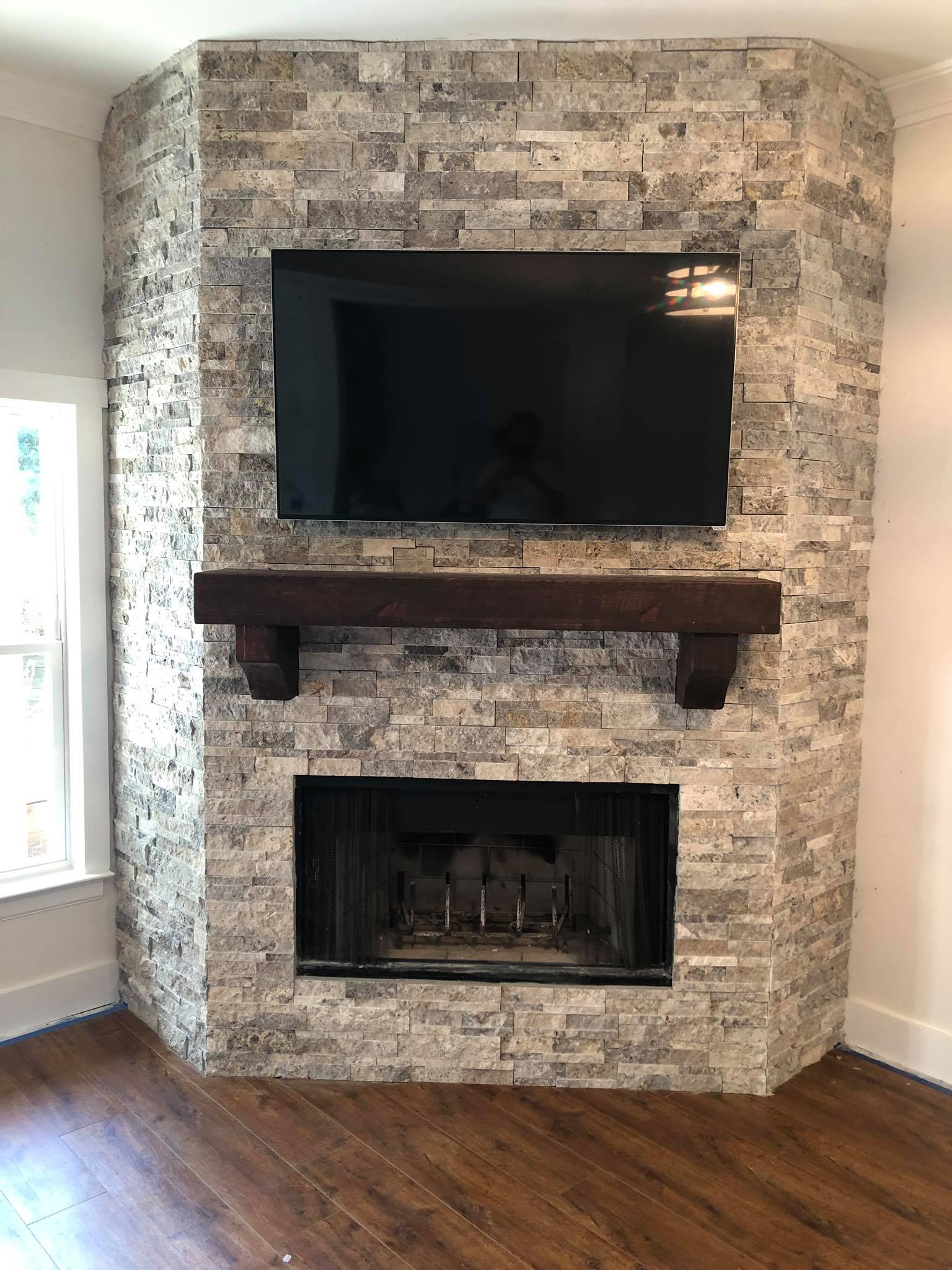 Stone Fireplace Mantel Hanging Installed 5