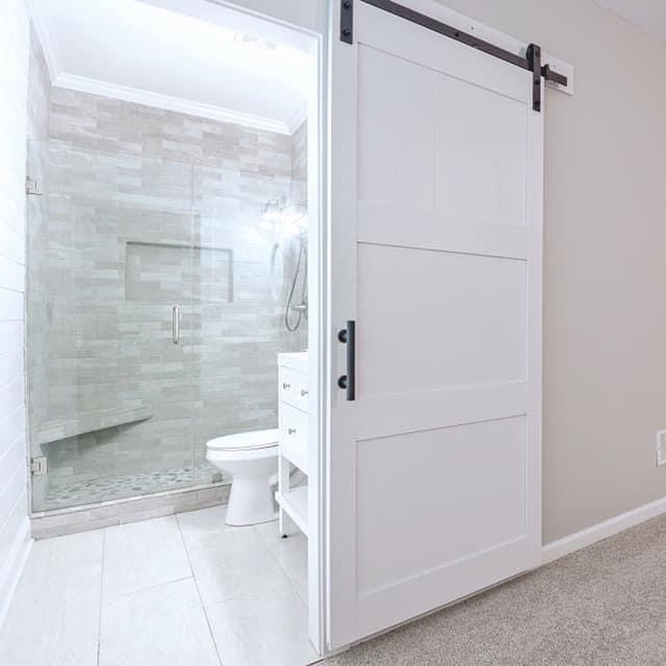 Bathroom Remodeling with Barn Door Painted White 1